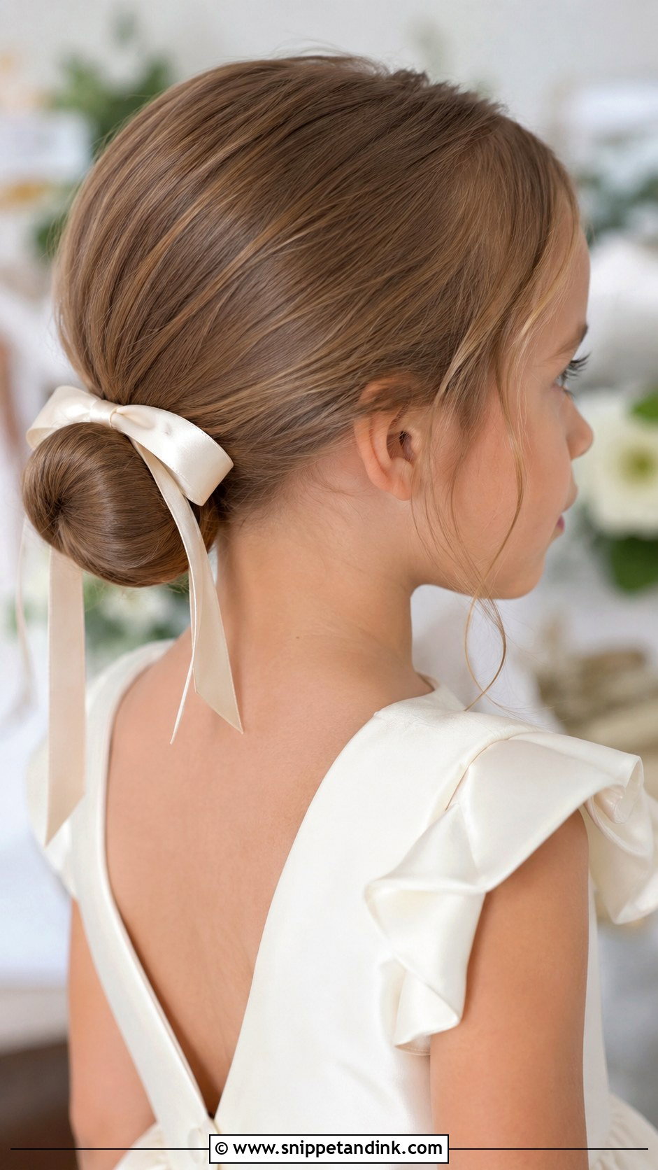 Classic Low Bun With Ribbon - Snippet and Ink - 30 Kids Wedding Hair Ideas