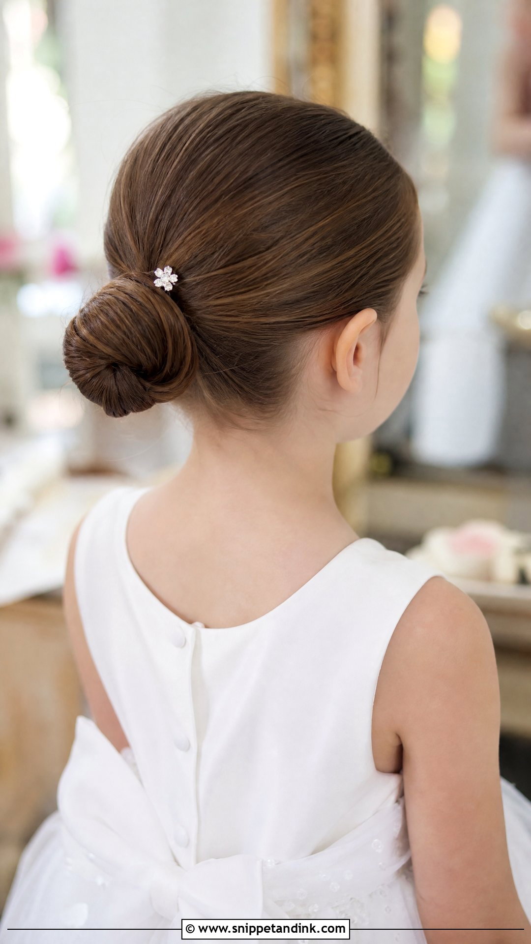 Classic Low Bun for Flower Girls - Snippet and Ink - 20 Kids Hair Styles for Wedding