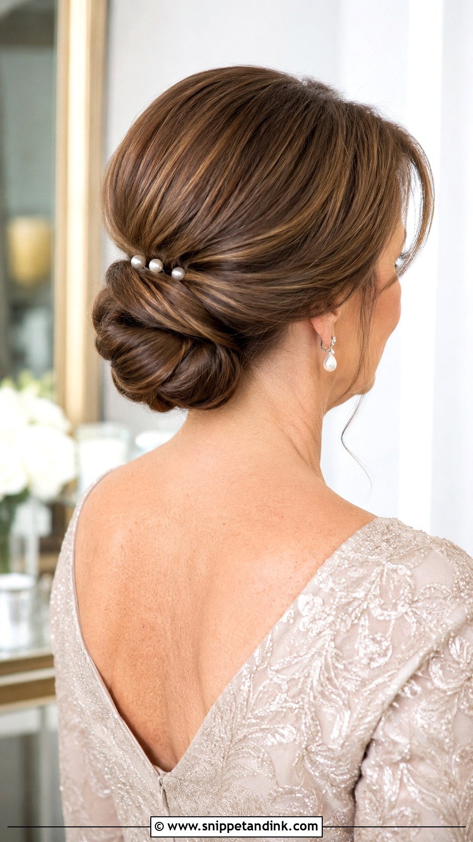 Classic Low Chignon for Mother of the Bride - Snippet and Ink - 20 Medium Length Mother of the Bride Hair Ideas