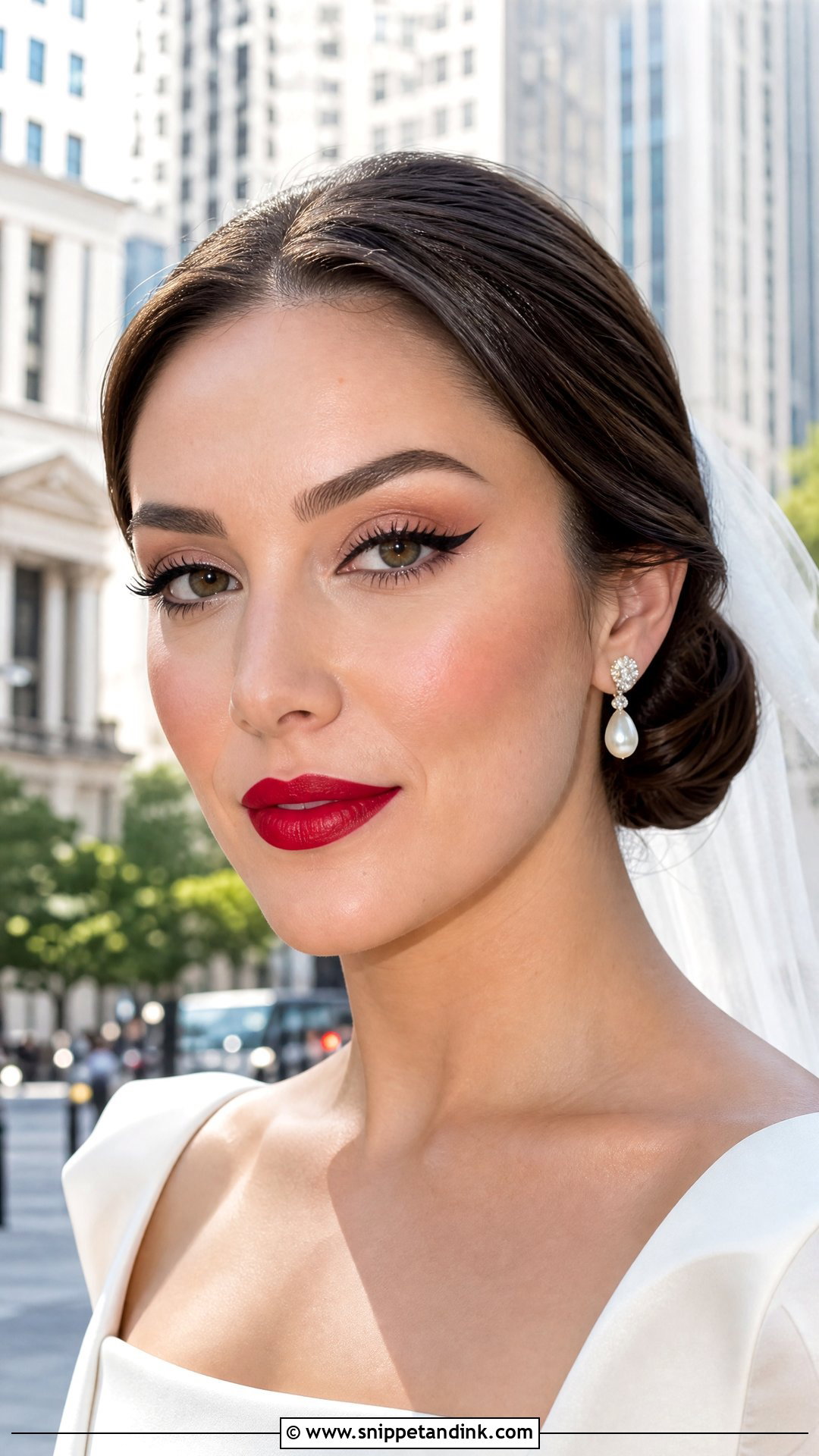 Classic Red Bridal Lip Combo With Winged Liner - Snippet and Ink - 25 Bridal Lip Combo Ideas