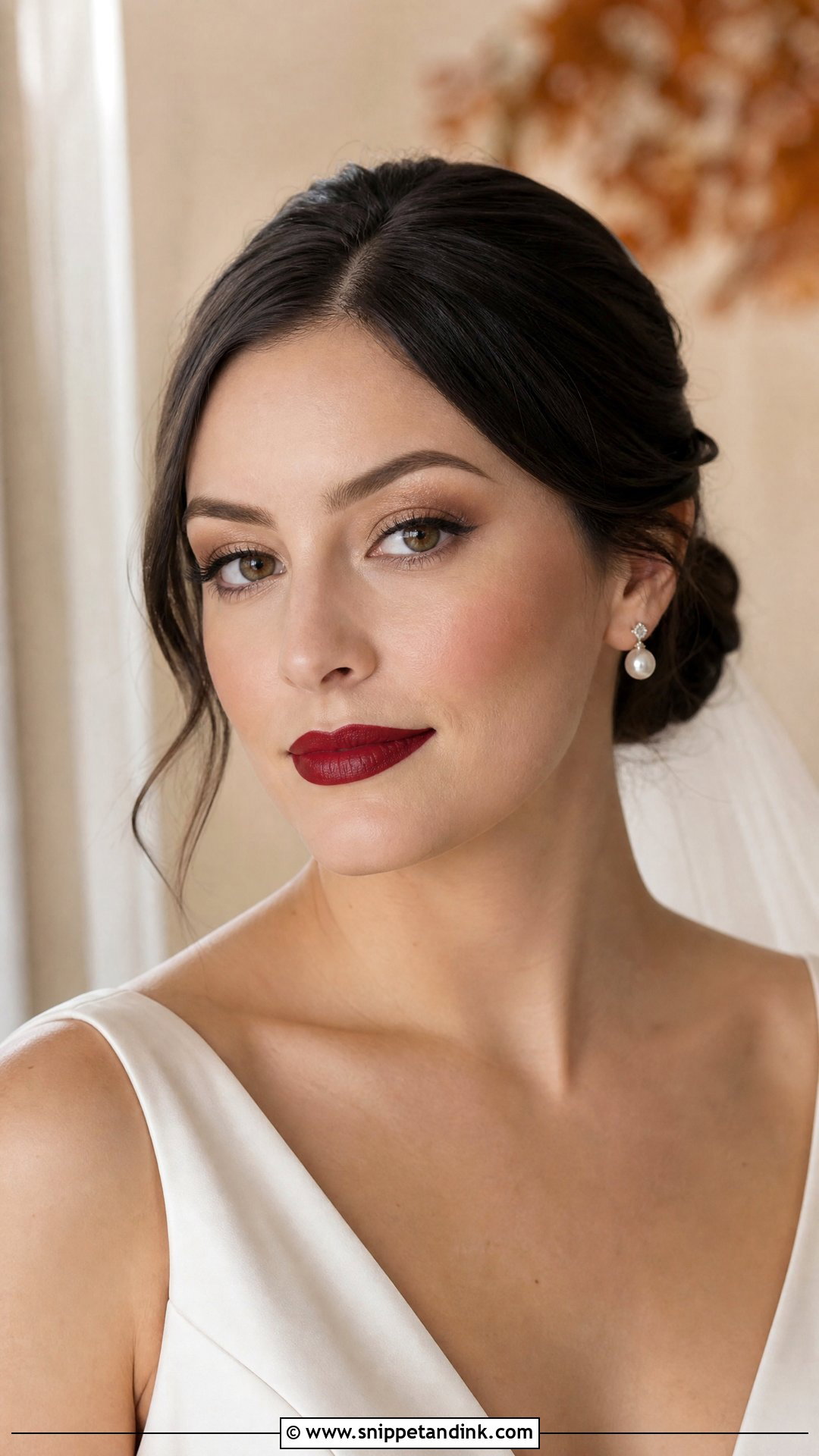 Classic Red Lip Autumn Bridal Makeup - Snippet and Ink - 20 Autumn Bridal Makeup Ideas