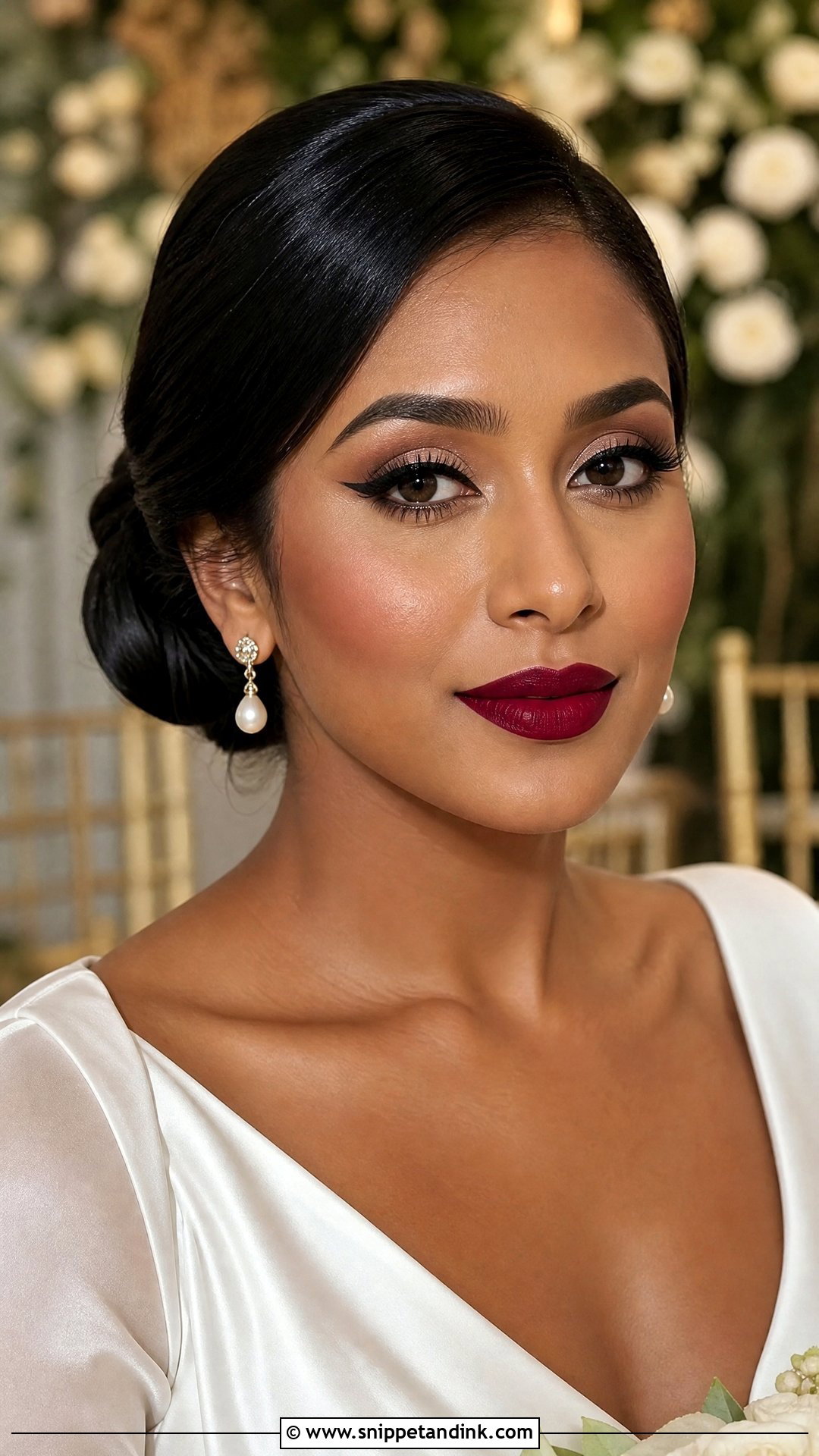 Classic Red Lip Black Bridal Makeup - Snippet and Ink - 30 Black Bridal Makeup Ideas