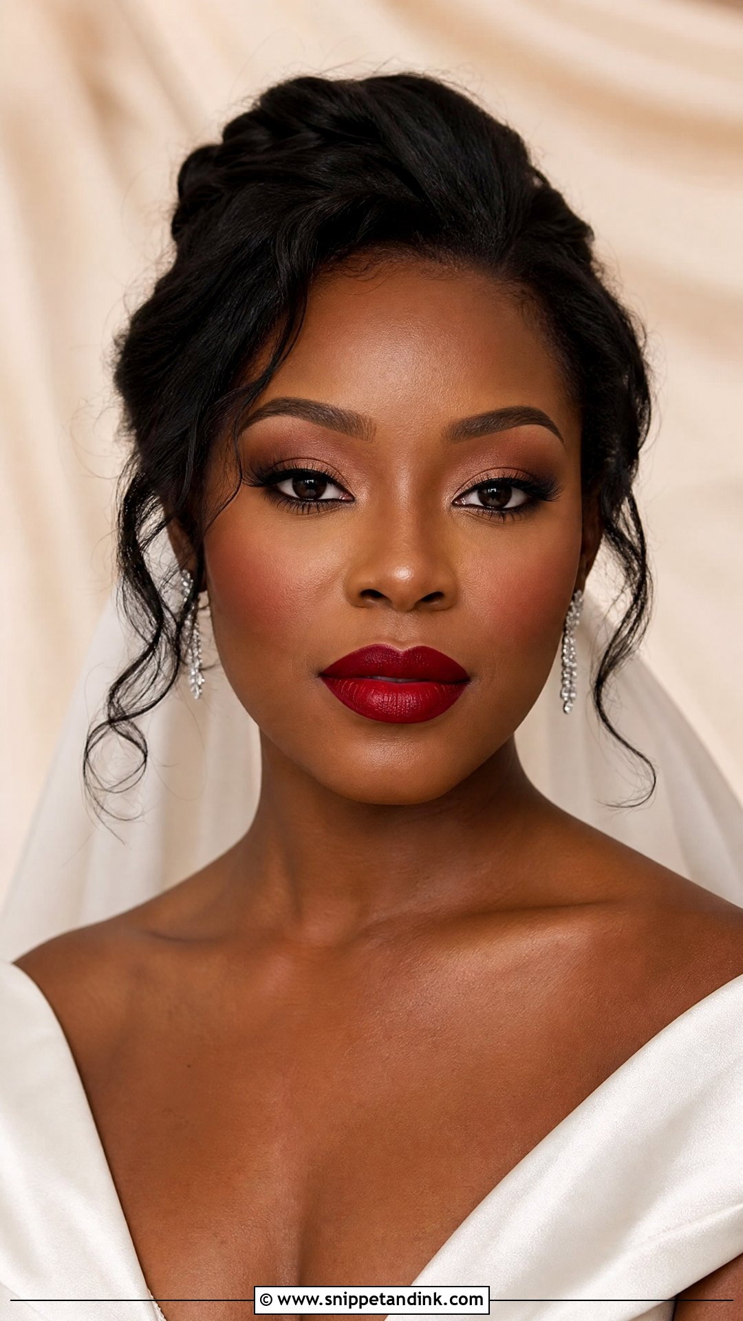 Classic Red Lip Black Bridal Makeup - Snippet and Ink - 20 Black Bridal Makeup Wedding Day Ideas