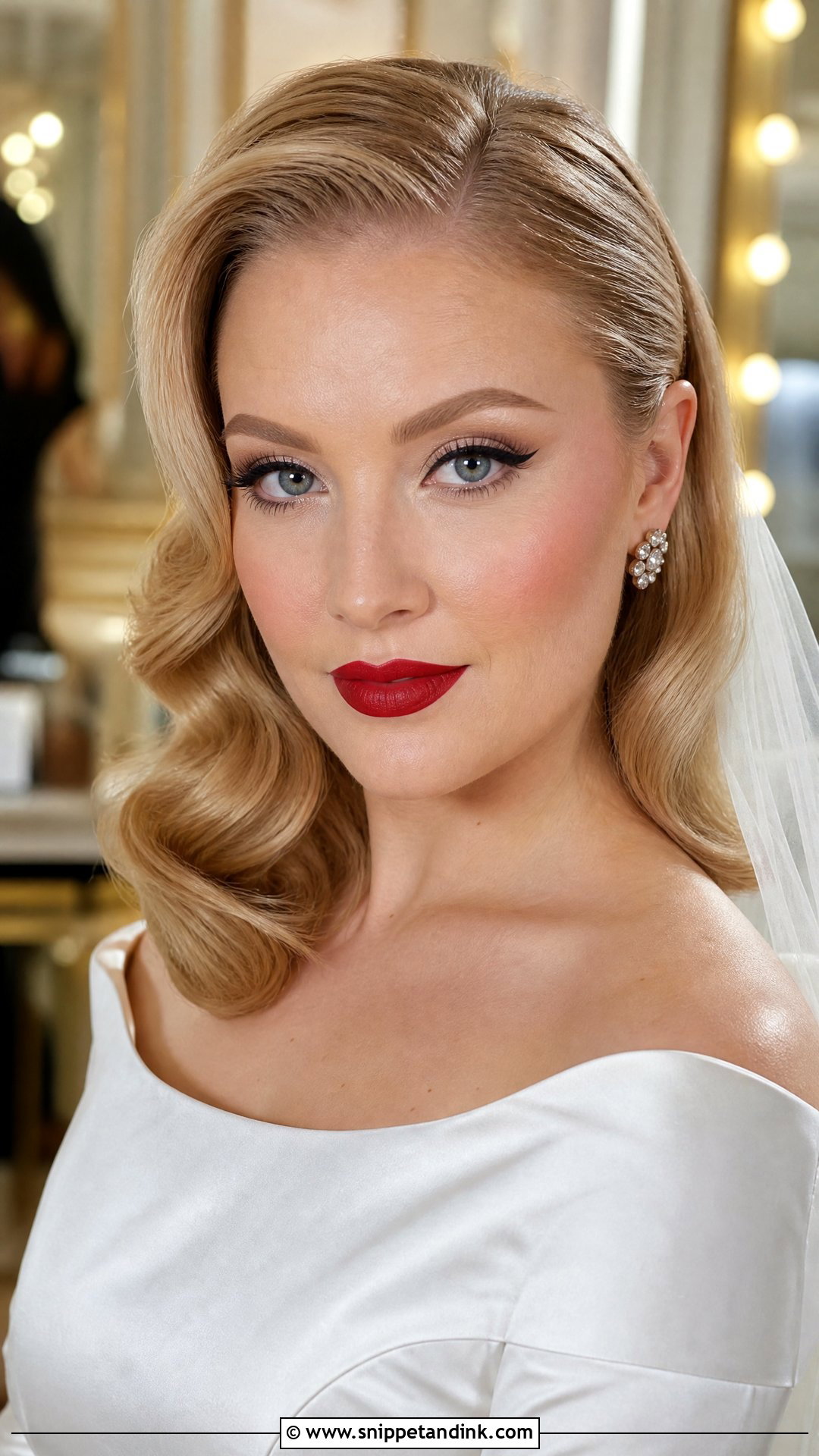 Classic Red Lip Bridal Makeup - Snippet and Ink - 20 Bridal Makeup Aesthetic Ideas