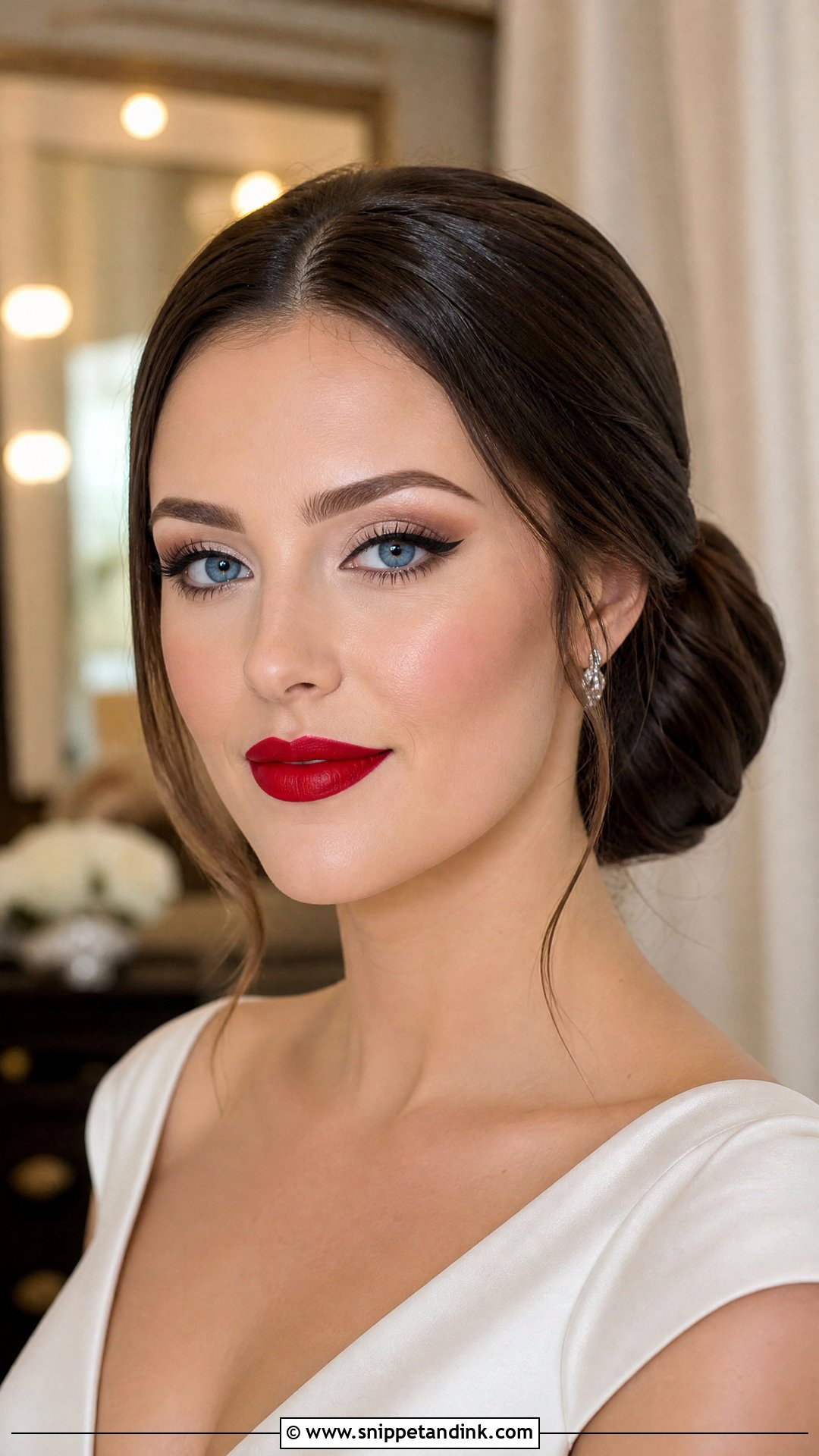 Classic Red Lip Bridal Makeup For Blue Eyes Brunette - Snippet and Ink - 25 Bridal Makeup for Blue Eyes Brunette