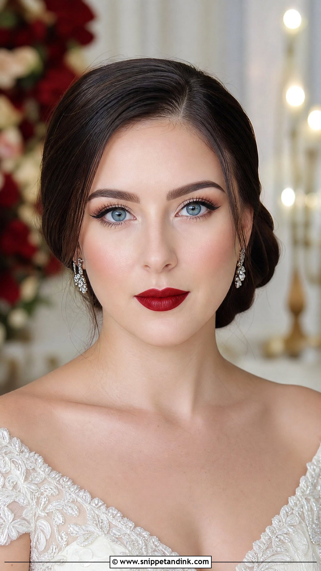 Classic Red Lip Bridal Makeup For Blue Eyes - Snippet and Ink - 20 Fall Wedding Makeup for Bride Blue Eyes