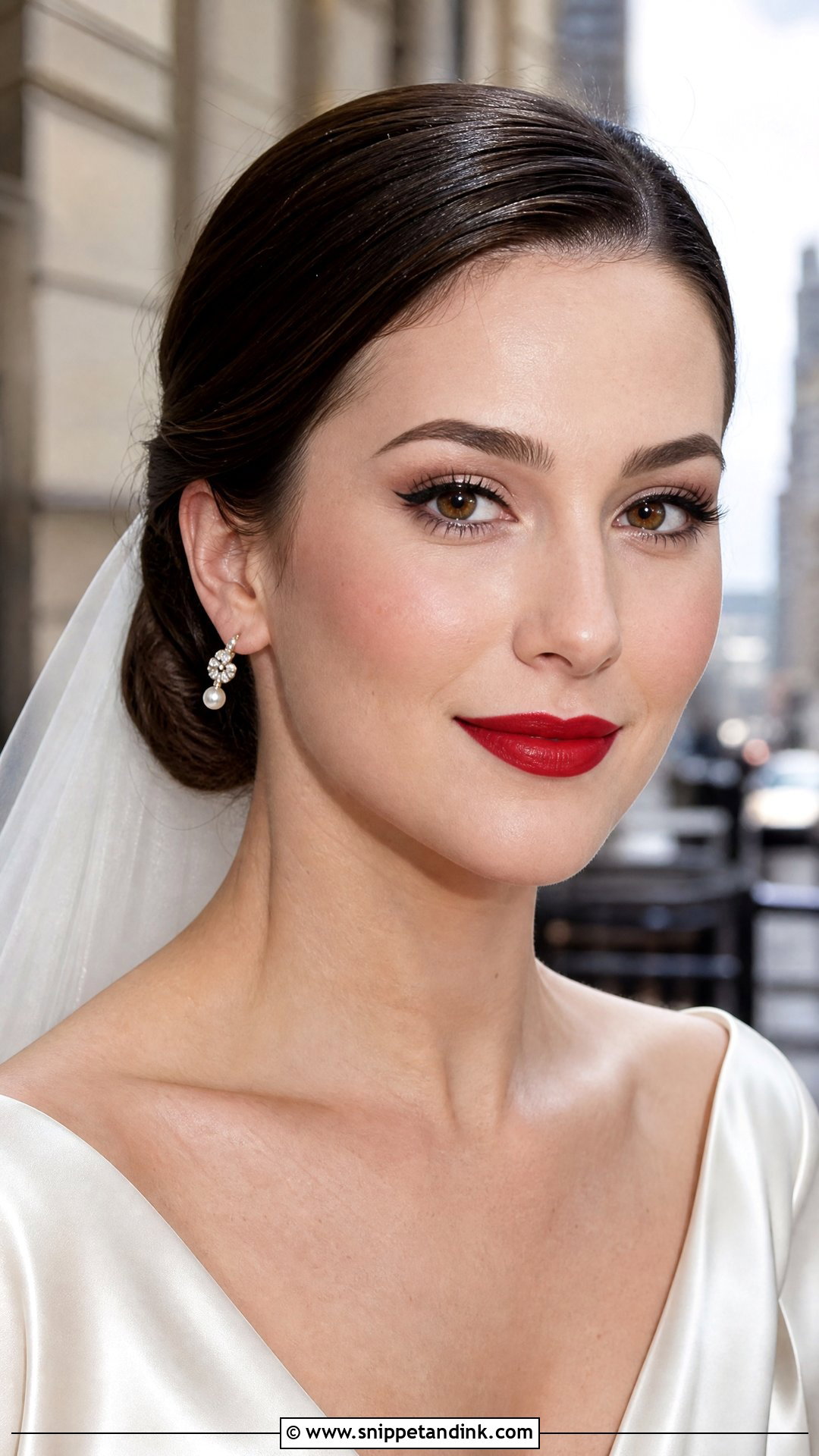 Classic Red Lip Bridal Makeup For Brown Eyes - Snippet and Ink - 20 Brown Eye Bridal Makeup Ideas