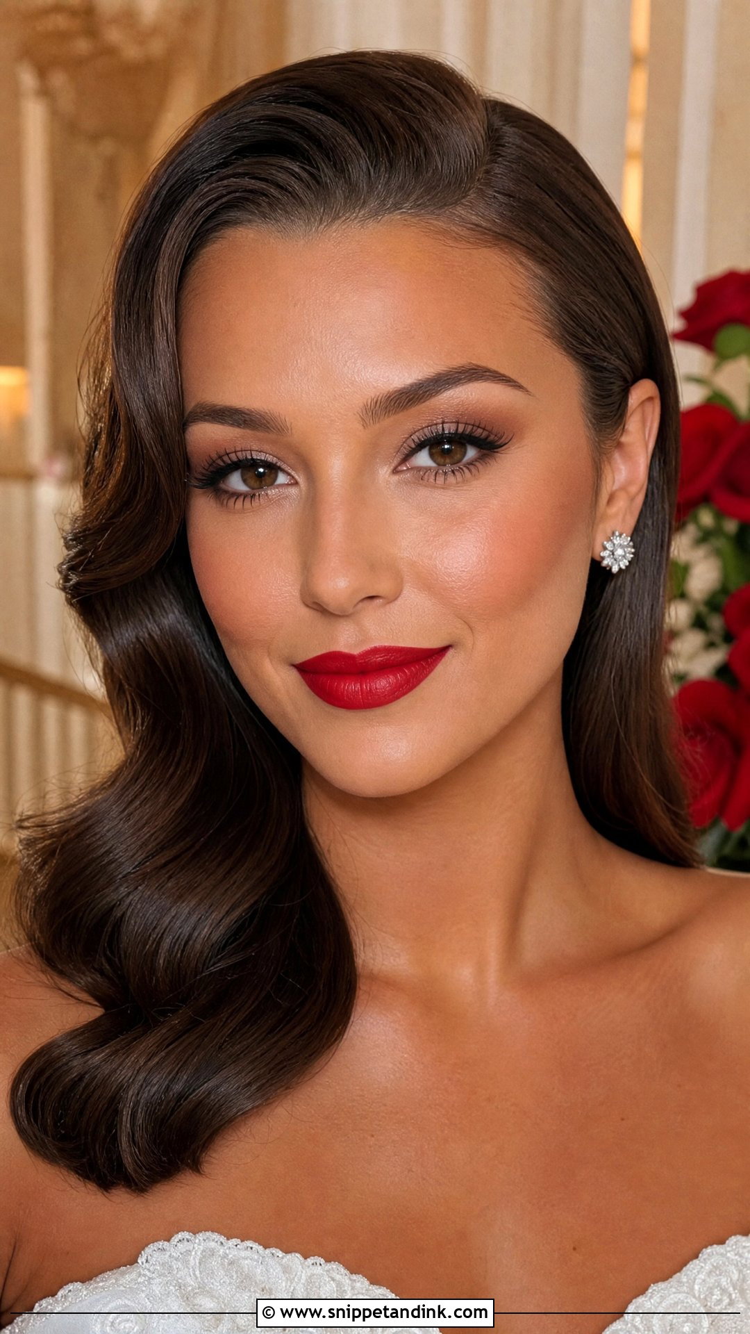 Classic Red Lip Bridal Makeup For Tan Skin - Snippet and Ink - 20 Bridal Makeup Tan Skin Ideas