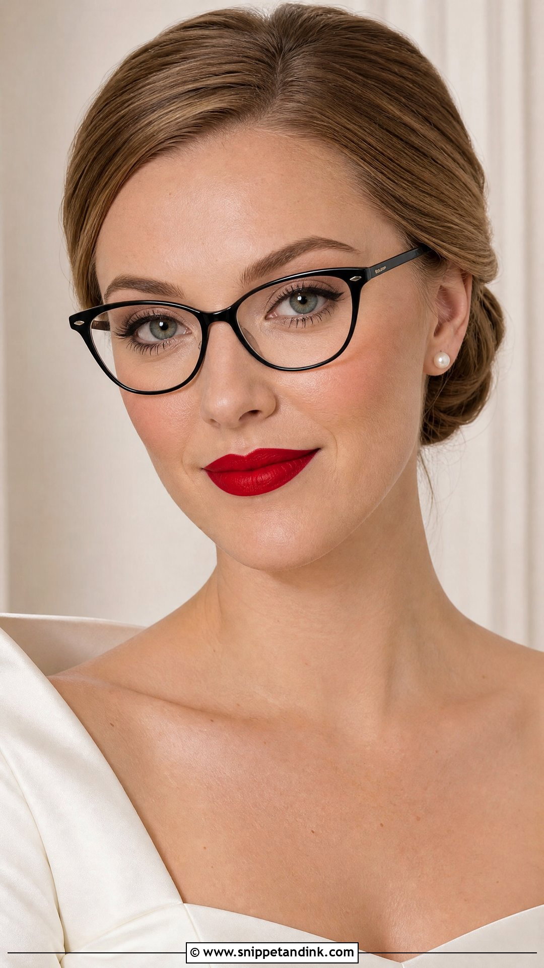 Classic Red Lip Bridal Makeup With Glasses - Snippet and Ink - 20 Bridal Makeup with Glasses