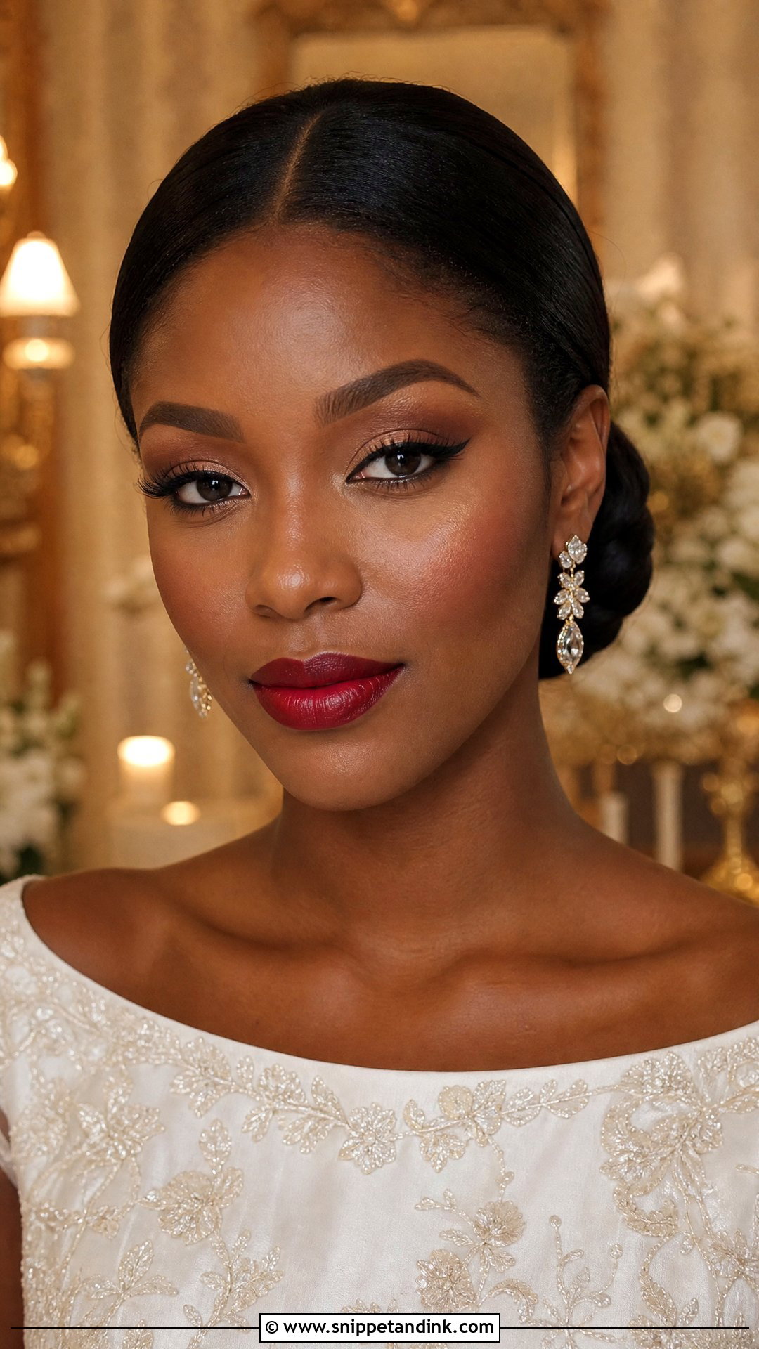 Classic Red Lip Bridal Makeup for Black Women - Snippet and Ink - 20 Bridal Makeup for Black Women