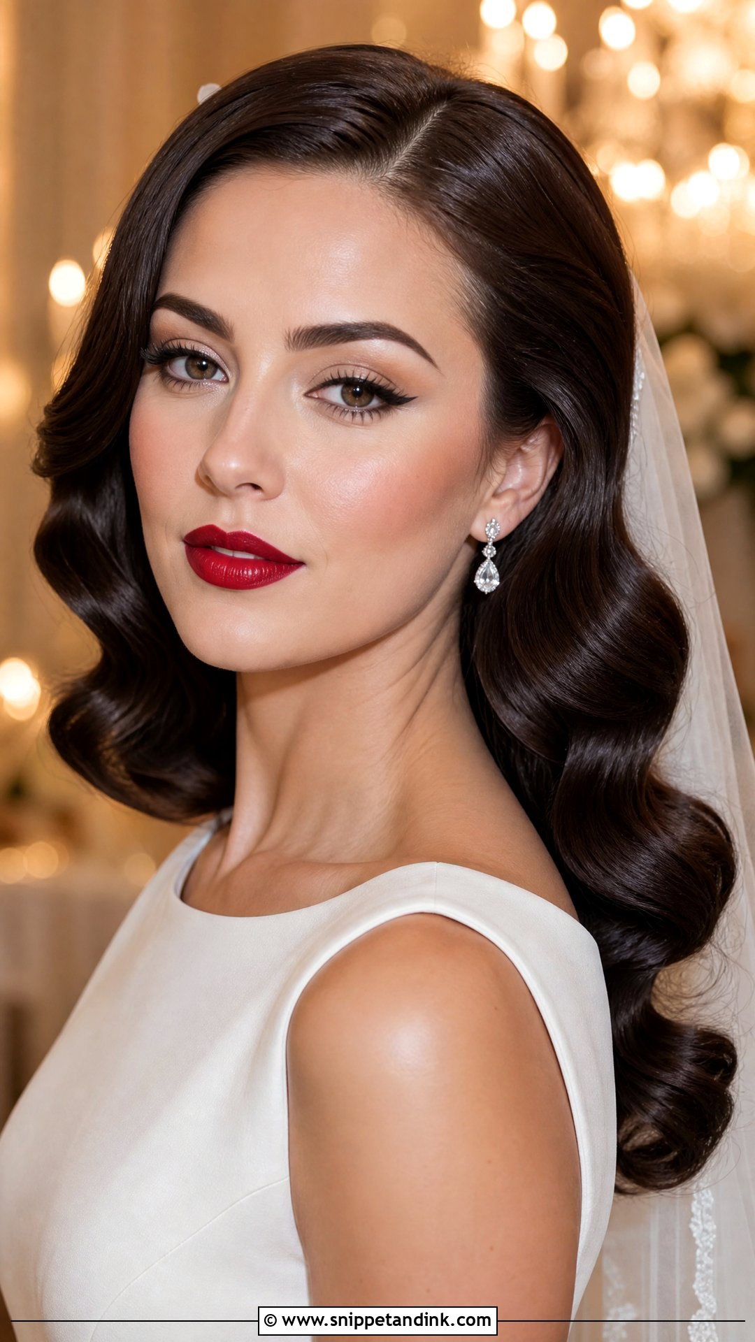Classic Red Lip Brunette Bridal Makeup - Snippet and Ink - 20 Brunette Bridal Makeup Ideas