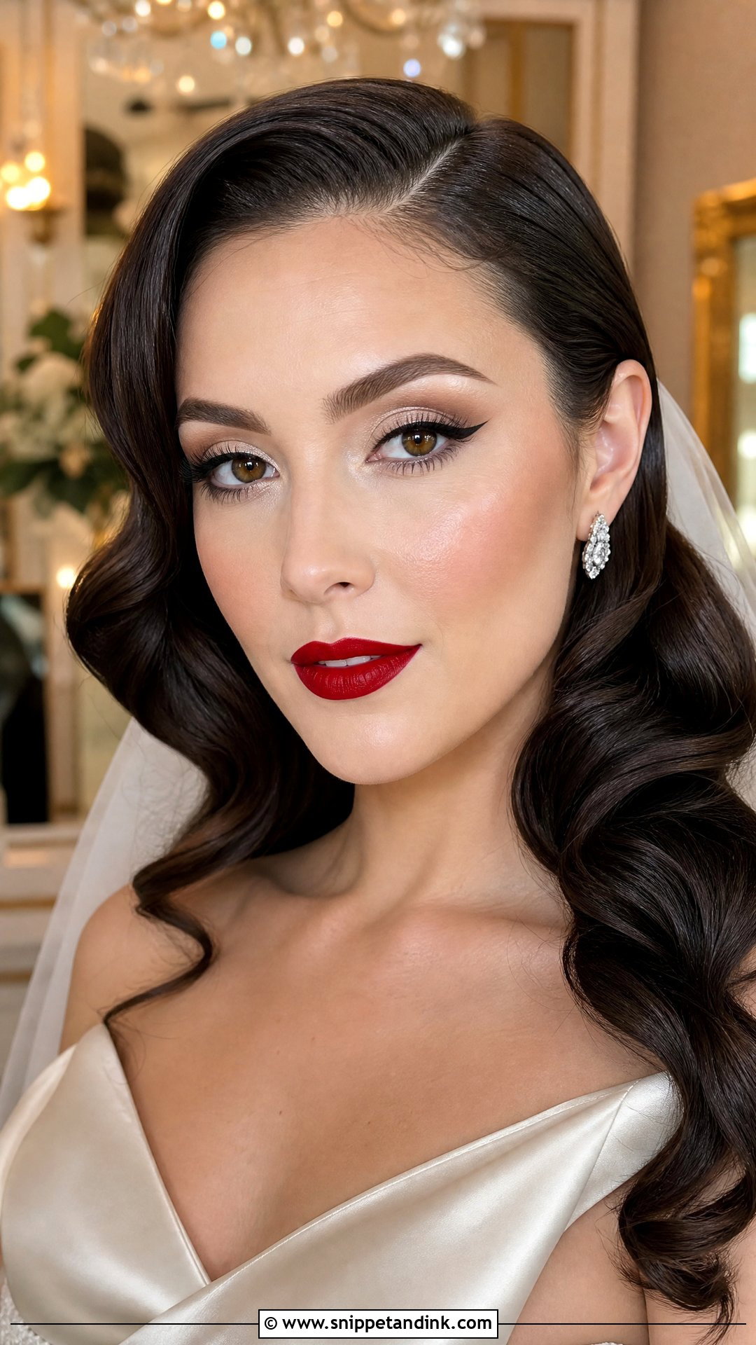 Classic Red Lip Brunette Bridal Makeup - Snippet and Ink - 20 Brunette Bridal Make Up Ideas