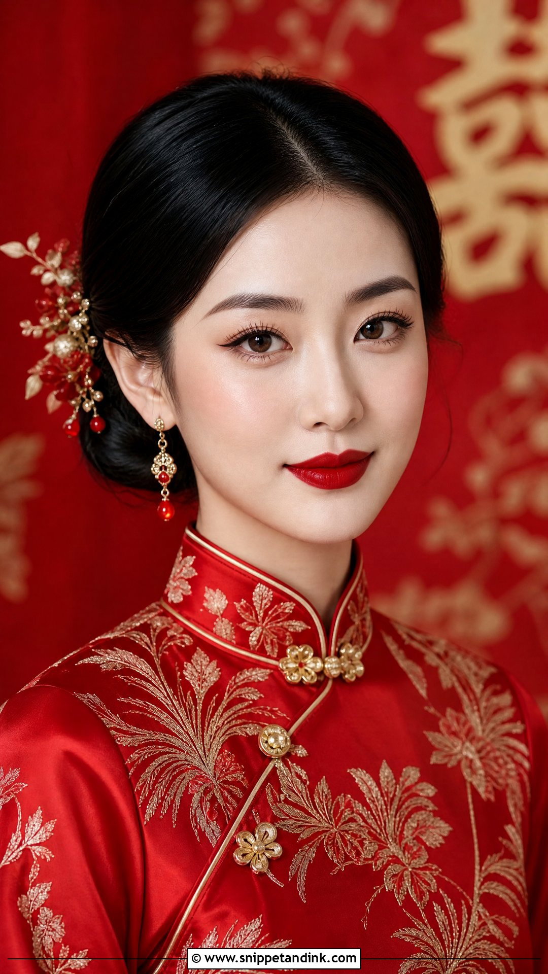 Classic Red Lip Chinese Bridal Makeup - Snippet and Ink - 20 Chinese Asian Bridal Makeup Ideas