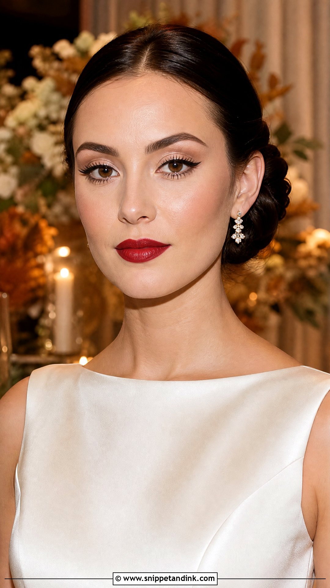 Classic Red Lip Fall Bridal Makeup - Snippet and Ink - 20 Fall Bridal Makeup Ideas