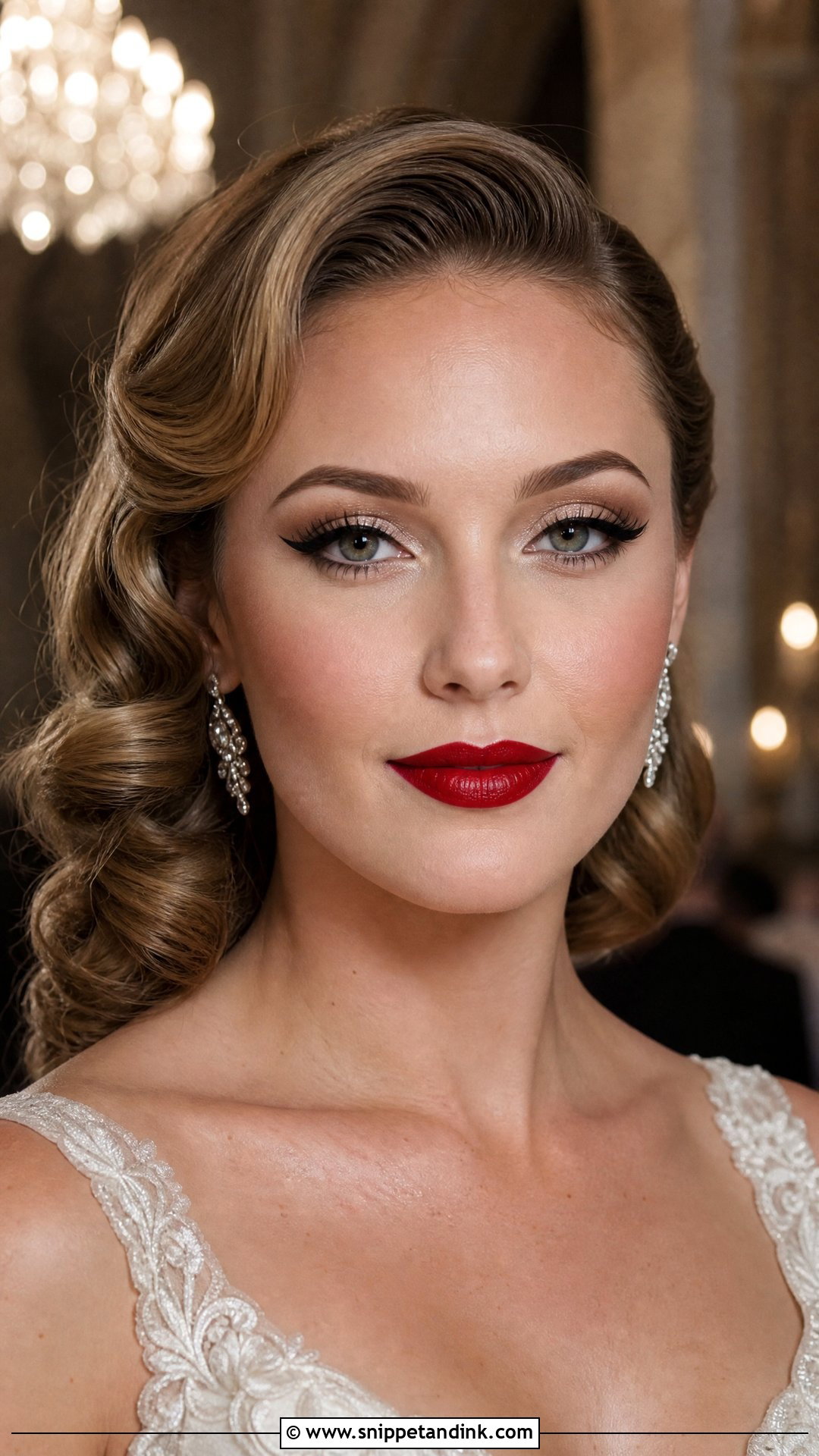 Classic Red Lip Glitter Wedding Makeup - Snippet and Ink - 20 Wedding Makeup Glitter Ideas