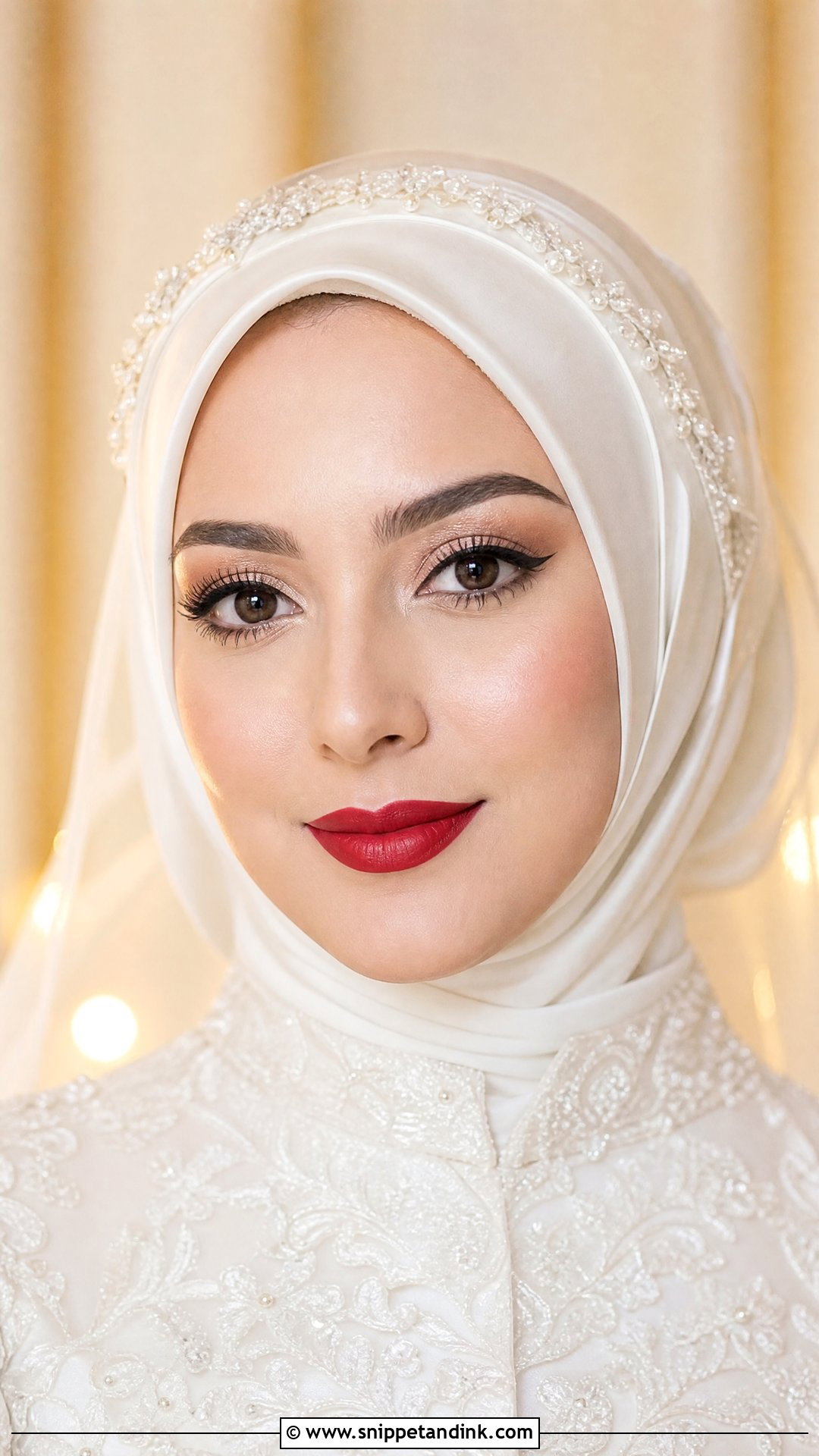 Classic Red Lip Hijab Wedding Makeup - Snippet and Ink - 25 Wedding Makeup Hijab Ideas