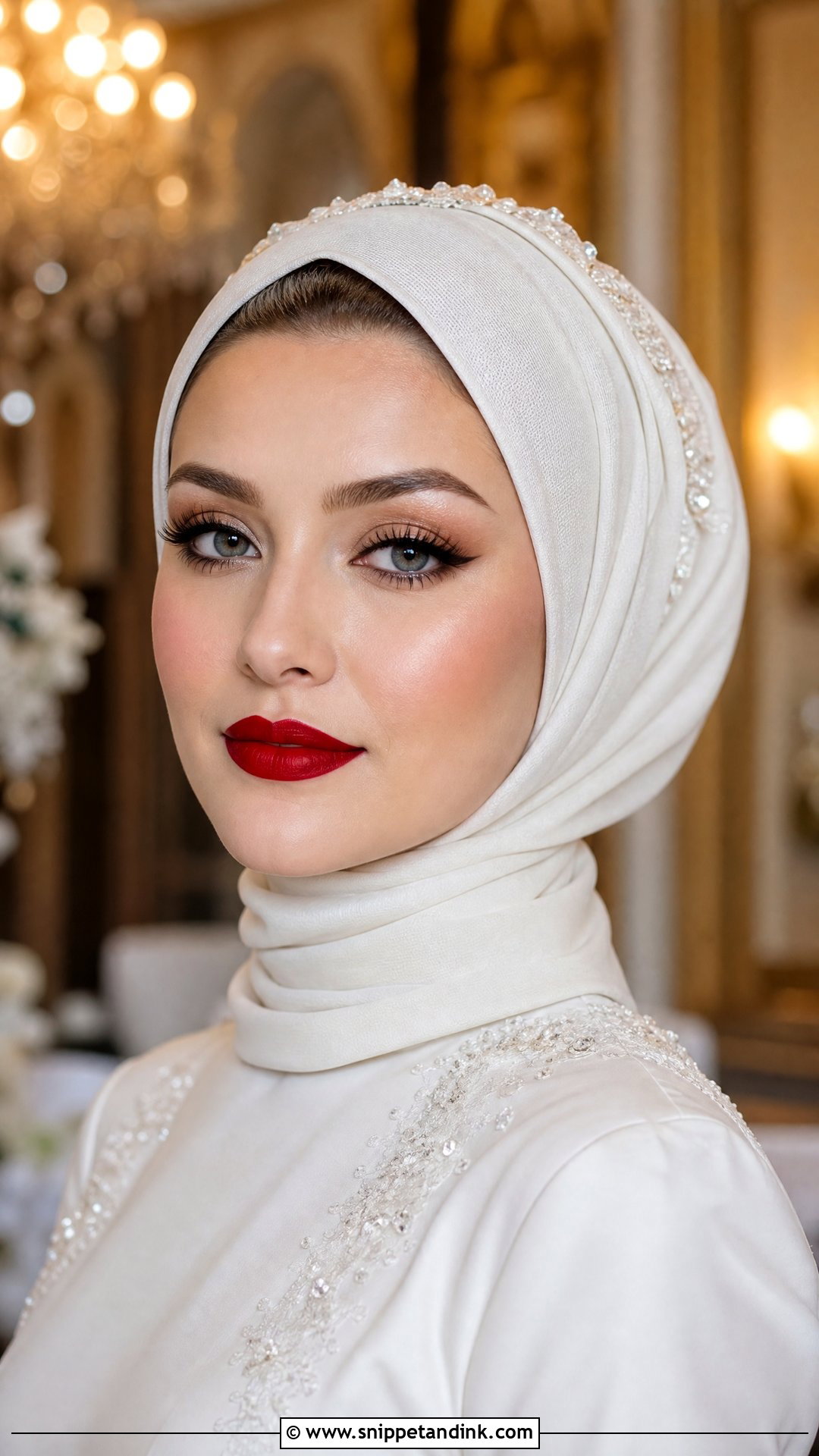 Classic Red Lip Hijabi Bridal Makeup - Snippet and Ink - 20 Hijabi Bridal Makeup Ideas