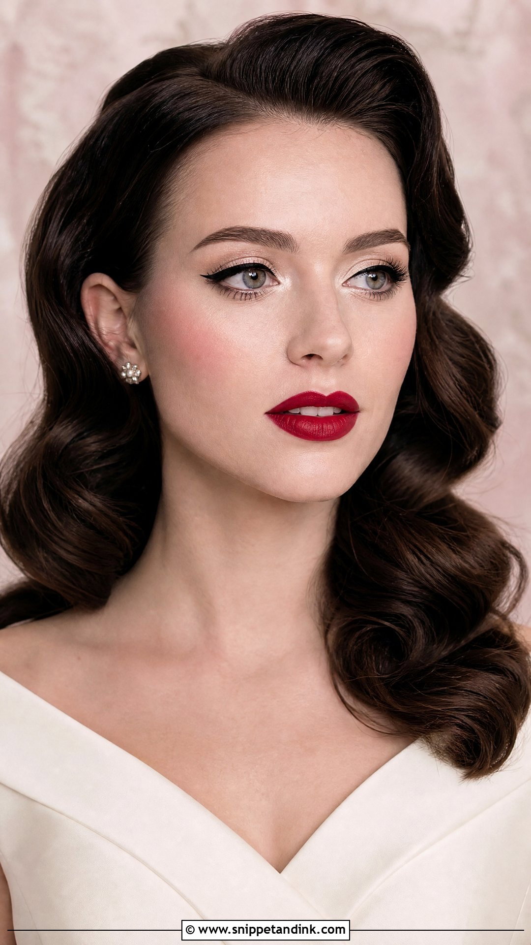 Classic Red Lip Pale Bridal Makeup - Snippet and Ink - 20 Pale Bridal Makeup Ideas