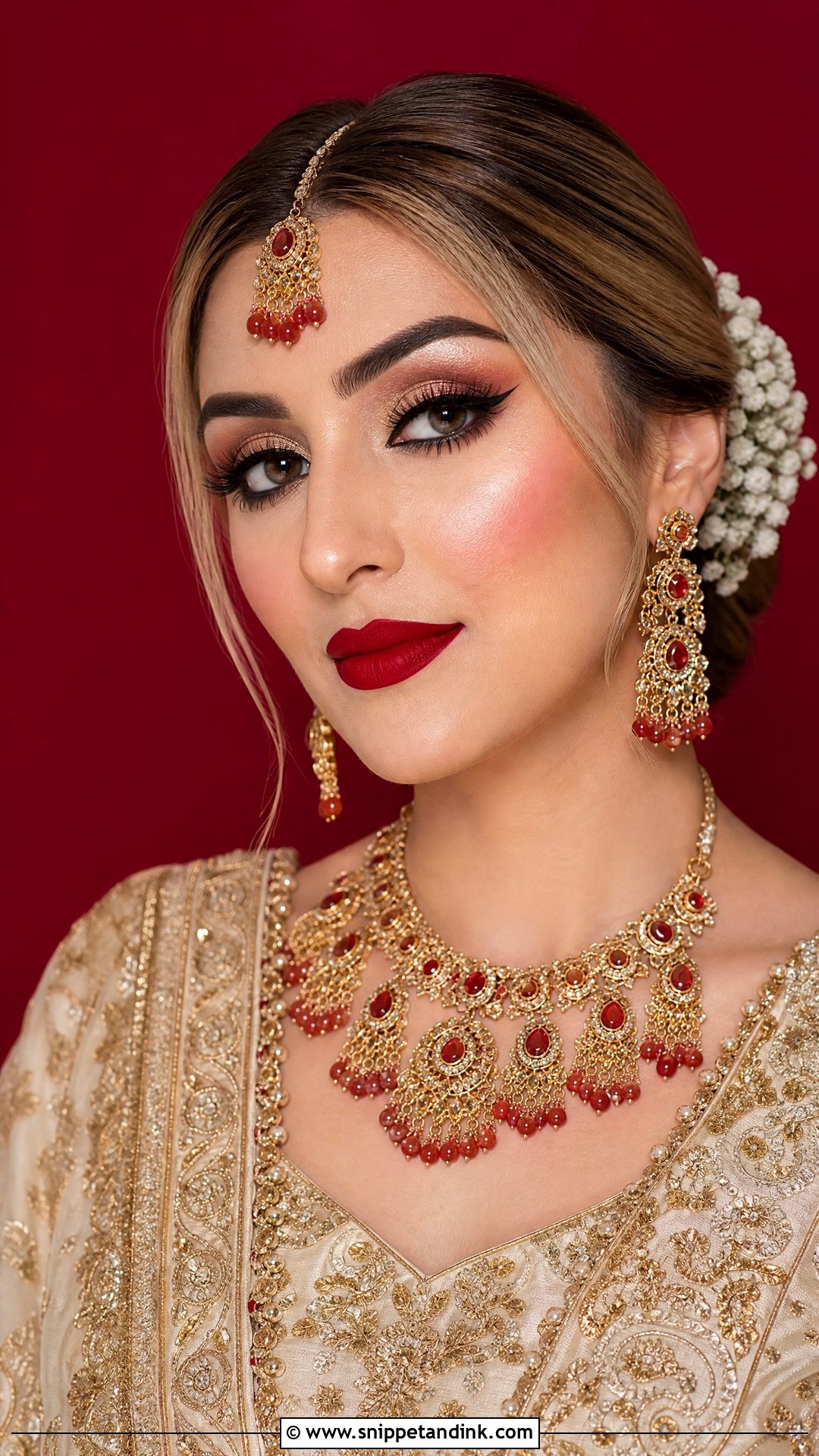 Classic Red Lip Punjabi Bridal Makeup - Snippet and Ink - 20 Punjabi Bridal Makeup Ideas