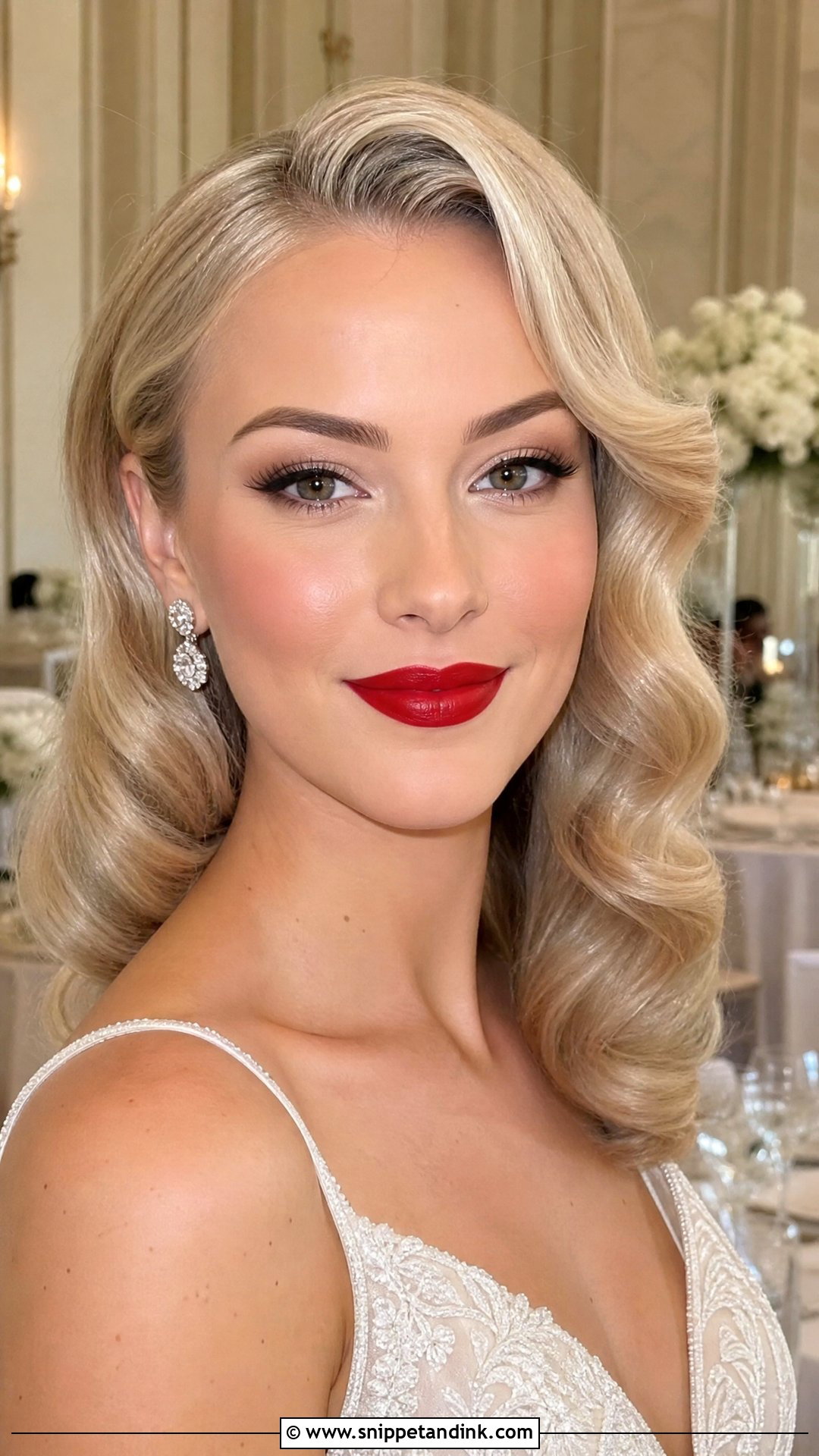 Classic Red Lip Wedding Makeup For Blonde Hair And Blue Eyes - Snippet and Ink - 20 Wedding Makeup for Blonde Hair and Blue Eyes