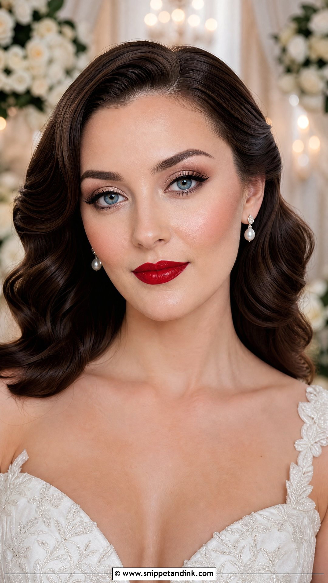 Classic Red Lip Wedding Makeup For Blue Eyes And Brown Hair - Snippet and Ink - 20 Wedding Makeup for Blue Eyes and Brown Hair