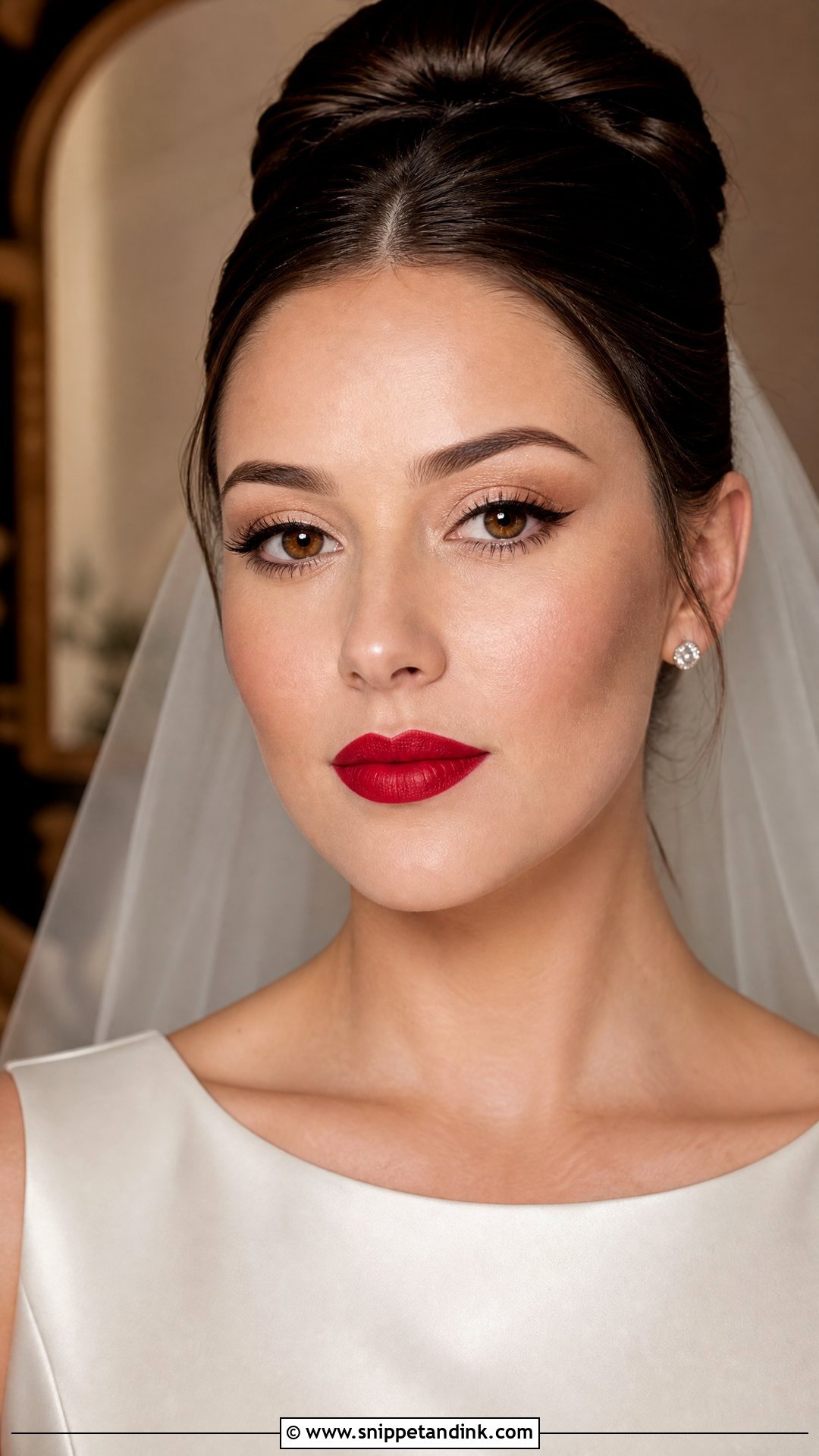 Classic Red Lip Wedding Makeup For Brown Eyes - Snippet and Ink - 20 Wedding Make Up Looks Brides Brown Eyes