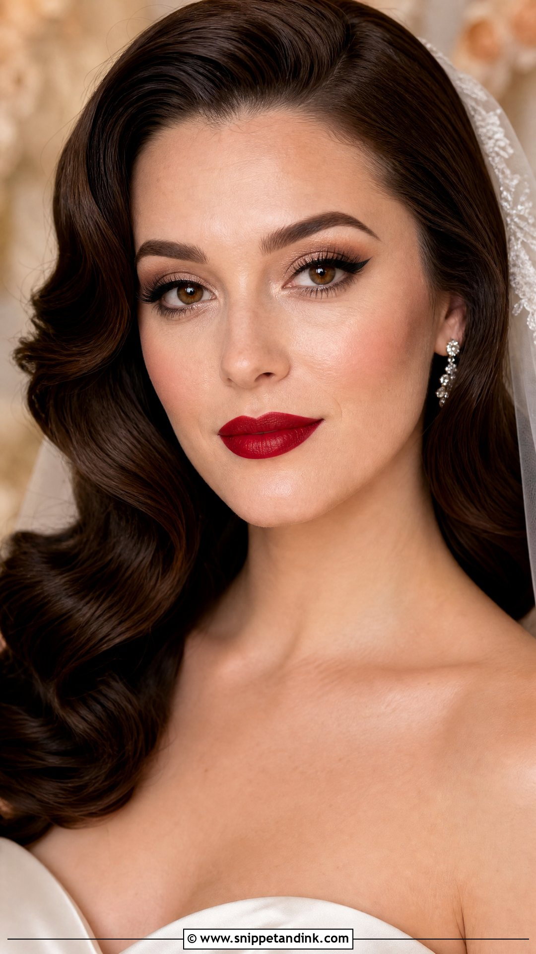 Classic Red Lip Wedding Makeup For Brown Eyes - Snippet and Ink - 20 Full Glam Wedding Makeup for Brown Eyes