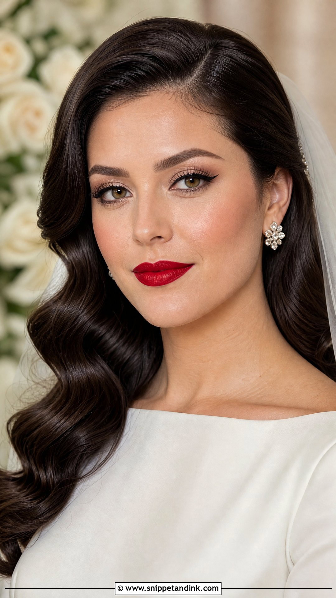 Classic Red Lip Wedding Makeup For Brunettes - Snippet and Ink - 20 Wedding Makeup Brunette Ideas