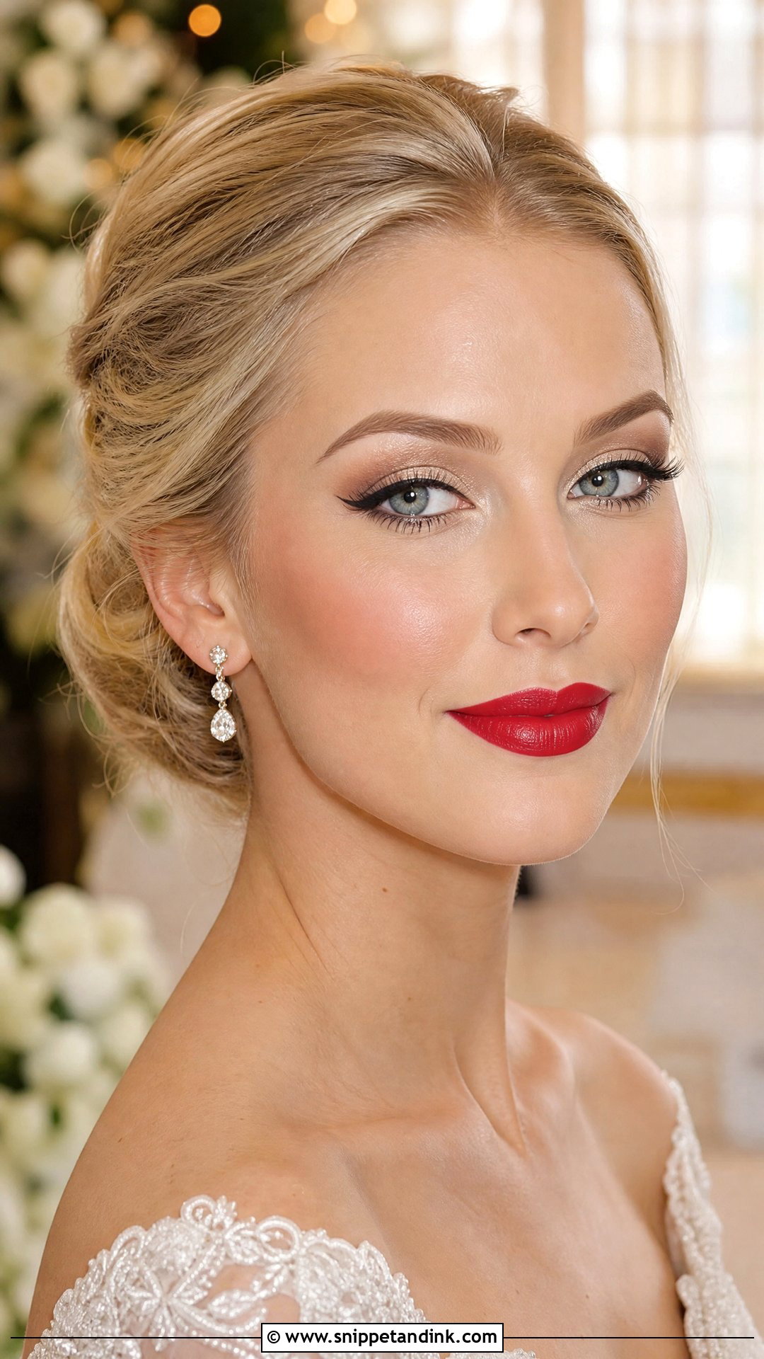Classic Red Lip Wedding Makeup For Green Eyes - Snippet and Ink - 20 Wedding Makeup for Green Eyes and Blonde Hair