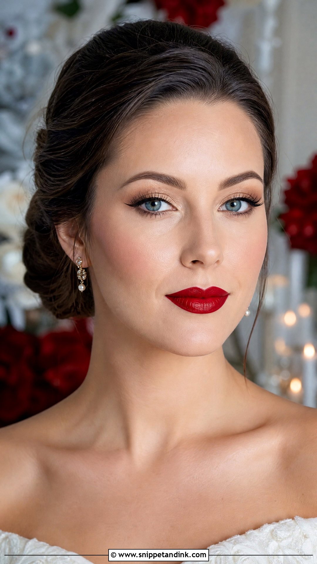 Classic Red Lip Winter Wedding Makeup For Blue Eyes - Snippet and Ink - 20 Winter Wedding Makeup for Blue Eyes
