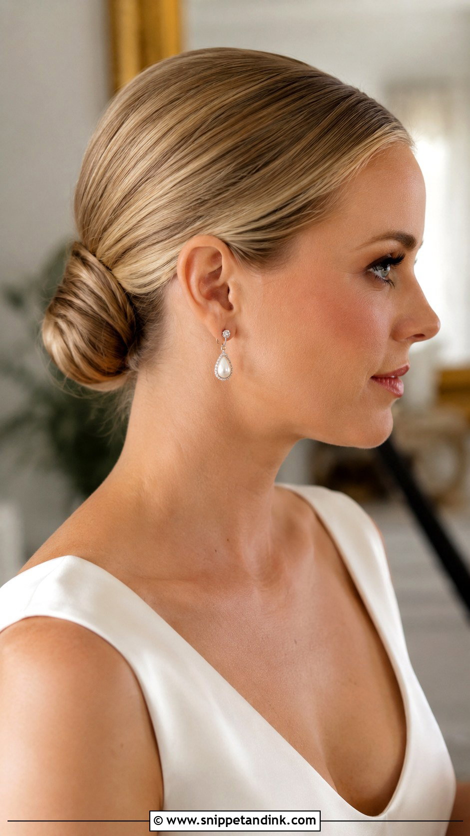 Classic Slick Low Bun Wedding Hair - Snippet and Ink - 15 Slick Low Bun Wedding Hair Ideas
