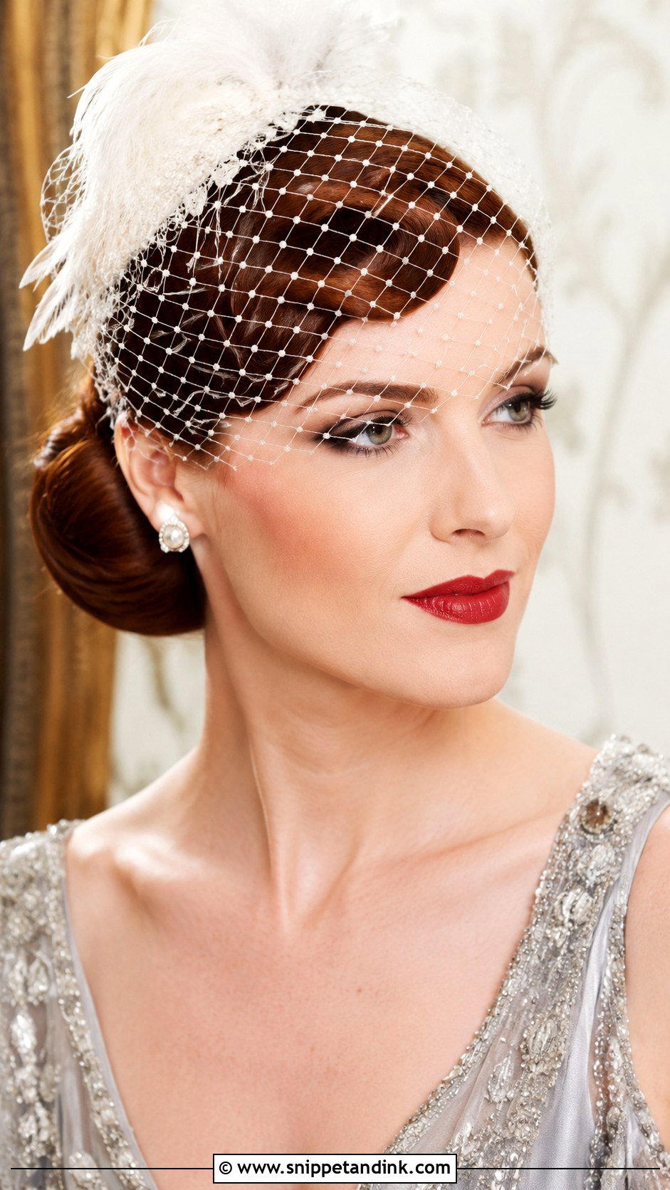 Classic Updo With Birdcage Veil Fascinator - Snippet and Ink - 25 Facinators Wedding Hairstyles