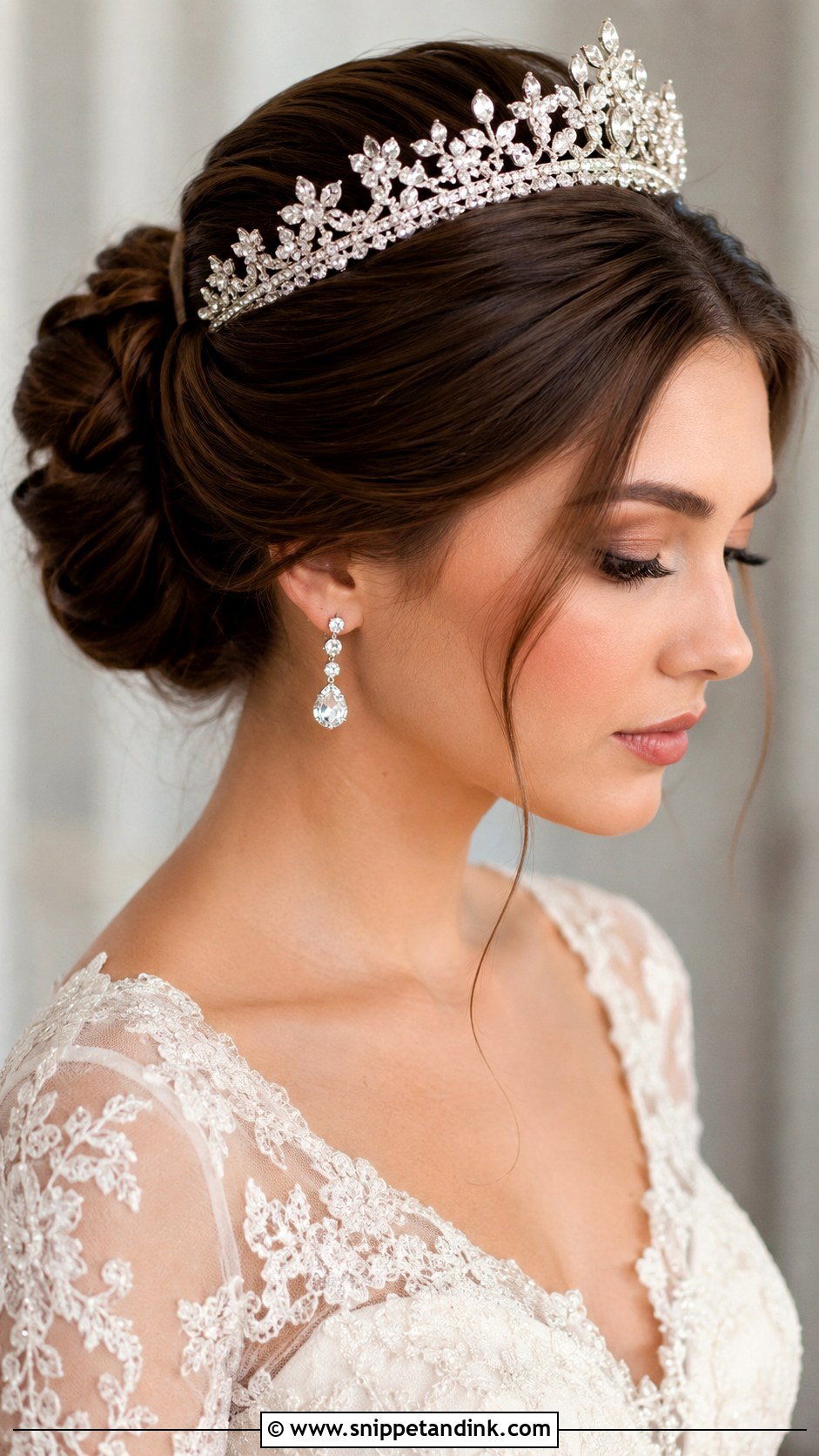 Classic Updo With Crystal Crown - Snippet and Ink - 20 Wedding Hair with Crown Ideas