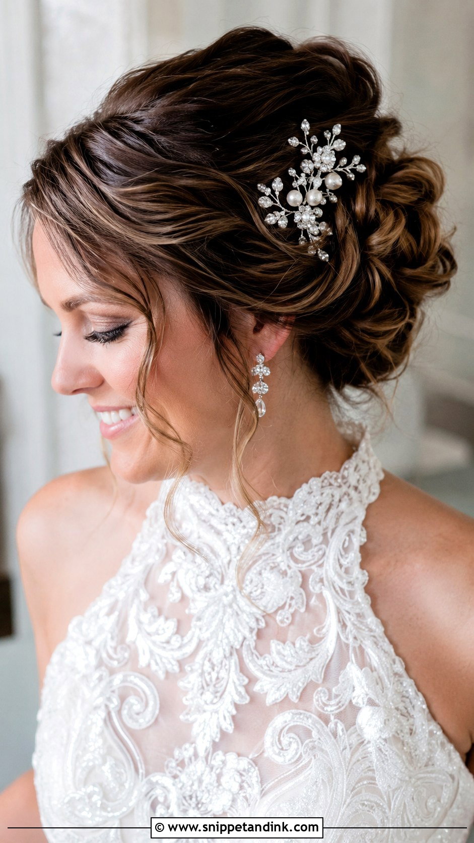 Classic Updo With Curled Tendrils - Snippet and Ink - 25 Shoulder Length Wedding Hairstyles