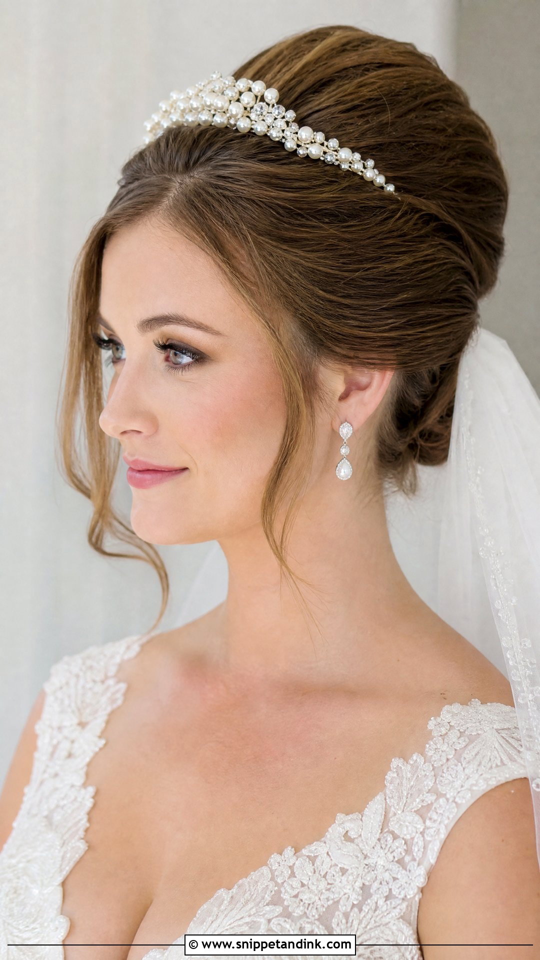 Classic Updo With Pearl Tiara - Snippet and Ink - 20 Pearl Wedding Hairstyles