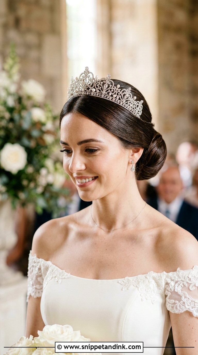 Classic Updo with Crystal Crown - Snippet and Ink - 20 Bridal Hair with Crown Ideas
