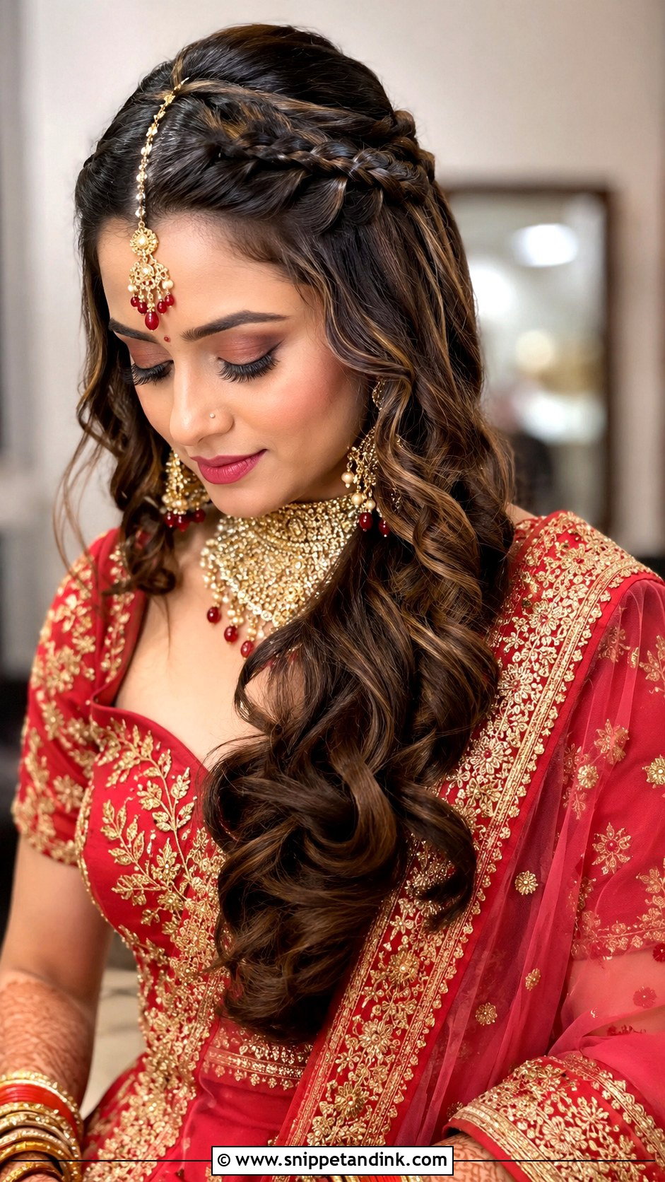 Classic Waterfall Braid for Indian Bride - Snippet and Ink - 20 Indian Wedding Waterfall Hairstyle Ideas