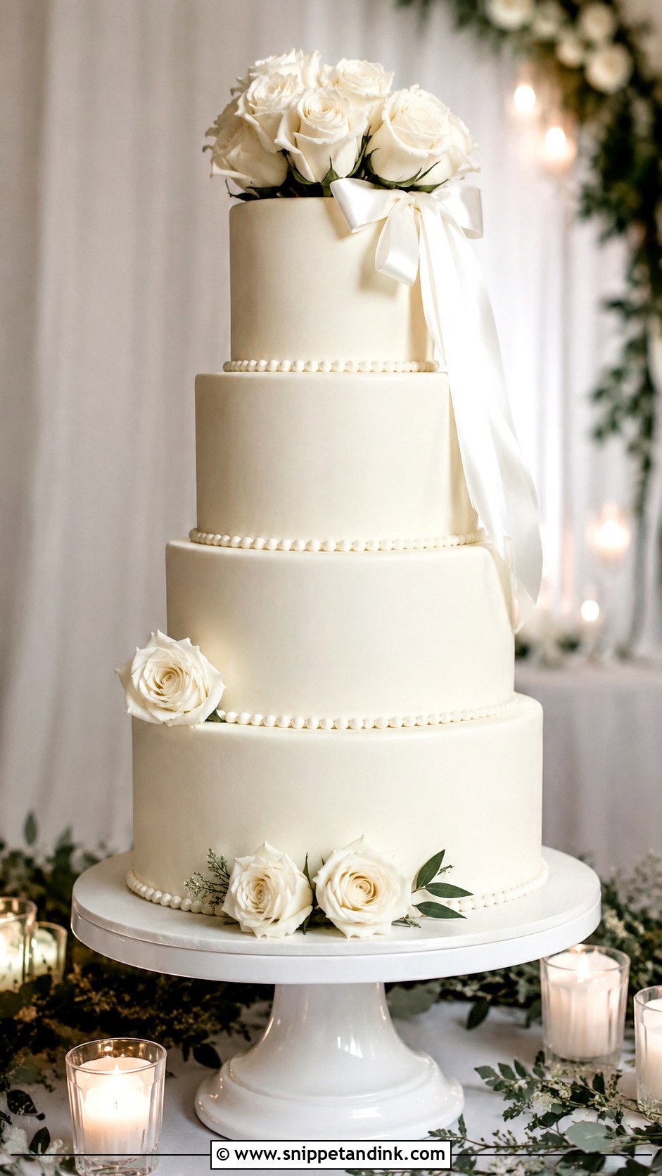 Classic White 4 Tier Wedding Cake - Snippet and Ink - 20 4 Tiered Wedding Cakes