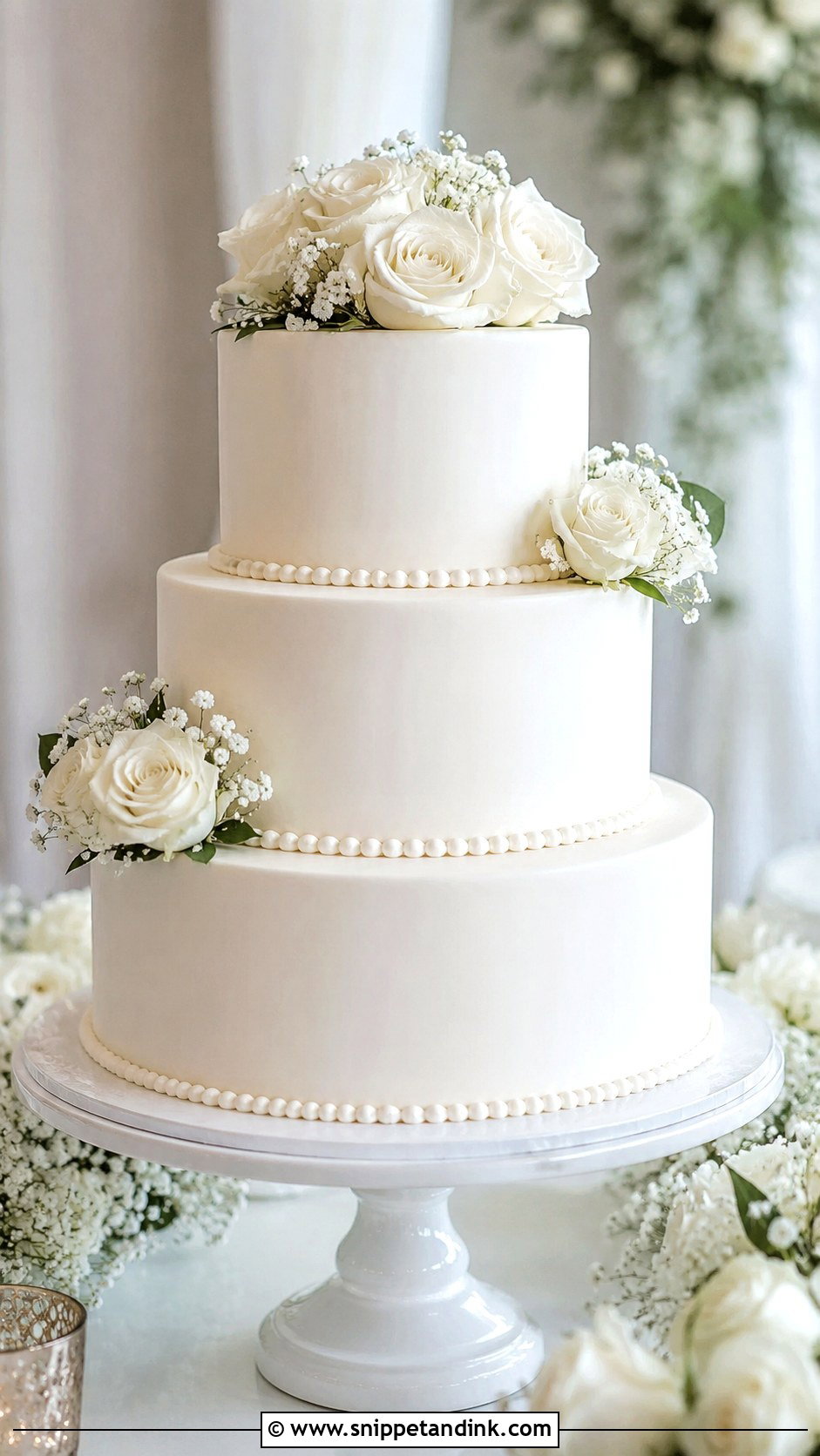 Classic White Stacked Wedding Cake - Snippet and Ink - 20 Stacking Wedding Cakes Ideas