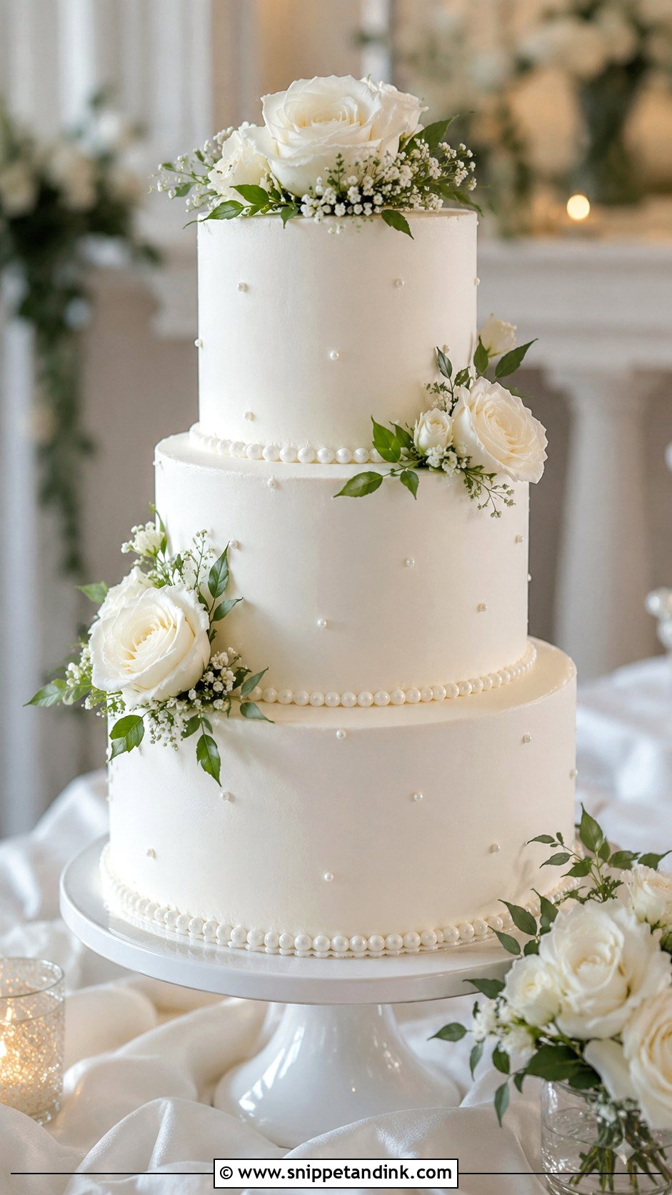 Classic White Wedding Cake - Snippet and Ink - 20 Wedding Cake Designs