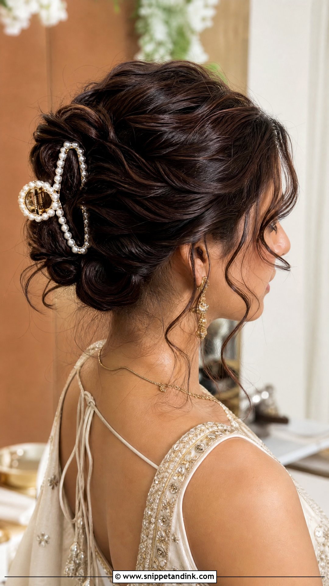 Claw Clip Bun With Curls - Snippet and Ink - 15 Easy Hairstyles for Indian Wedding