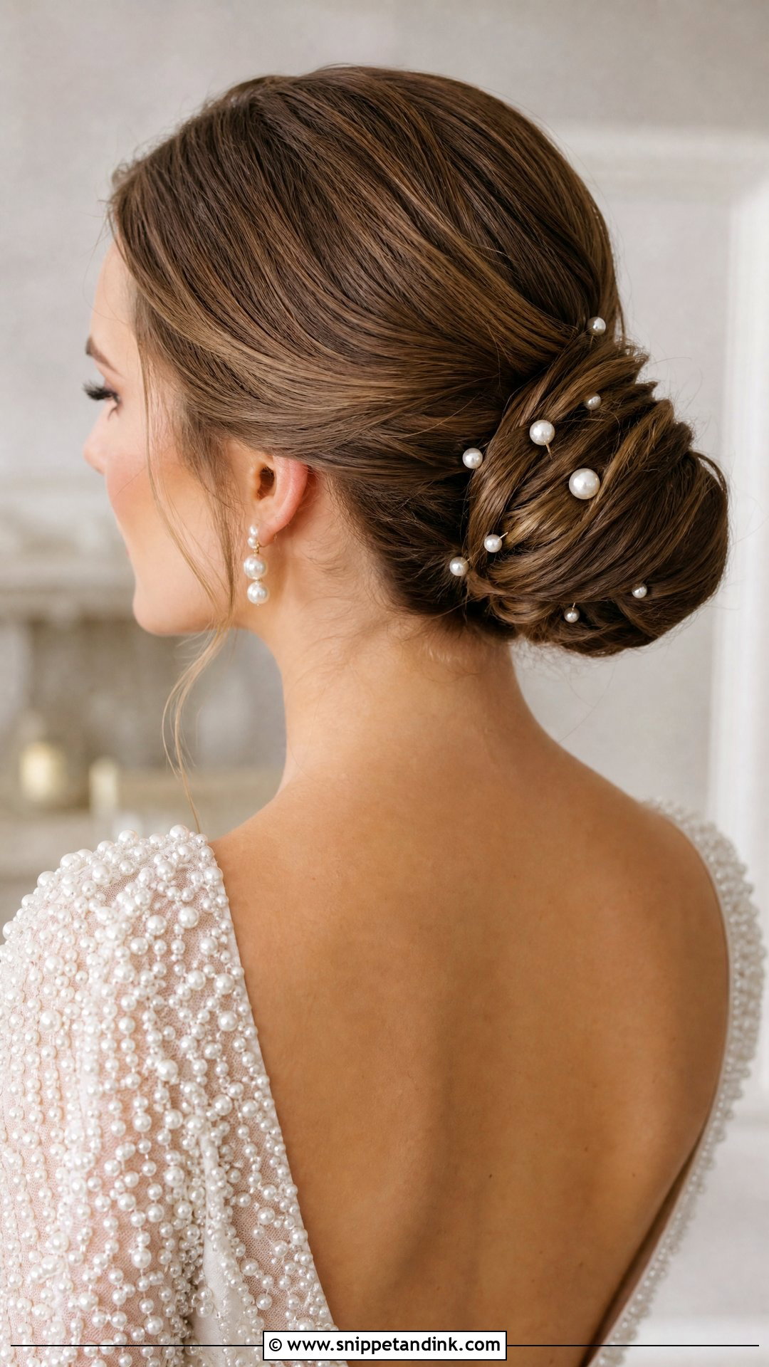 Clean Wedding Bun With Pearl Pins - Snippet and Ink - 15 Clean Wedding Bun Ideas