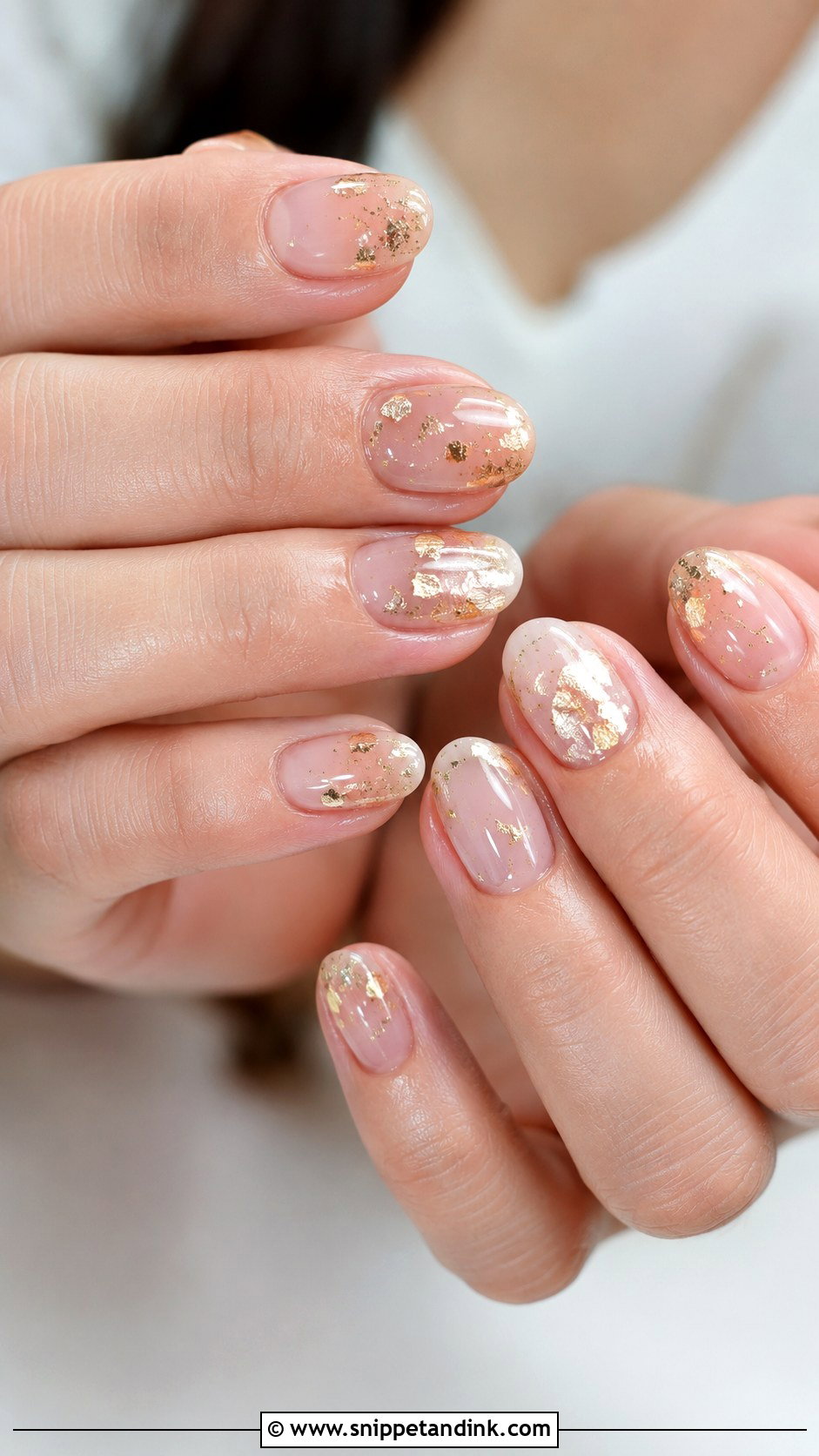 Clear Bridal Nails With Gold Foil - Snippet and Ink - 20 Bridal Nails with Gold
