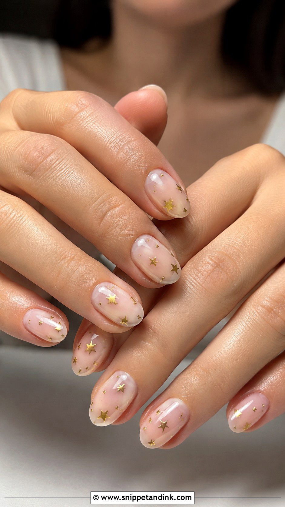 Clear Nails With Gold Stars - Snippet and Ink - 30 Wedding Guest Nails Ideas