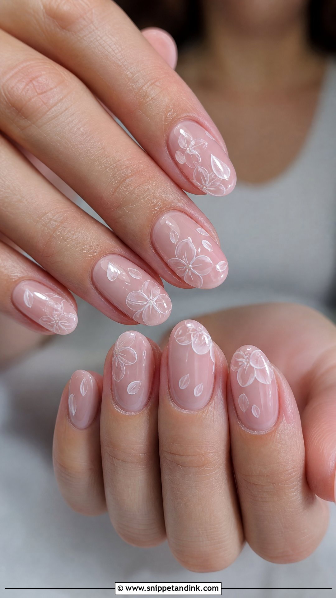 Clear Nails With White Flower Art - Snippet and Ink - 20 Spring Wedding Guest Nails