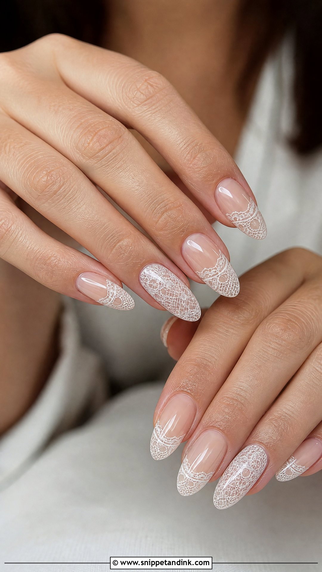 Clear Nails With White Lace Art - Snippet and Ink - 25 Wedding Guest Nail Inspo Ideas