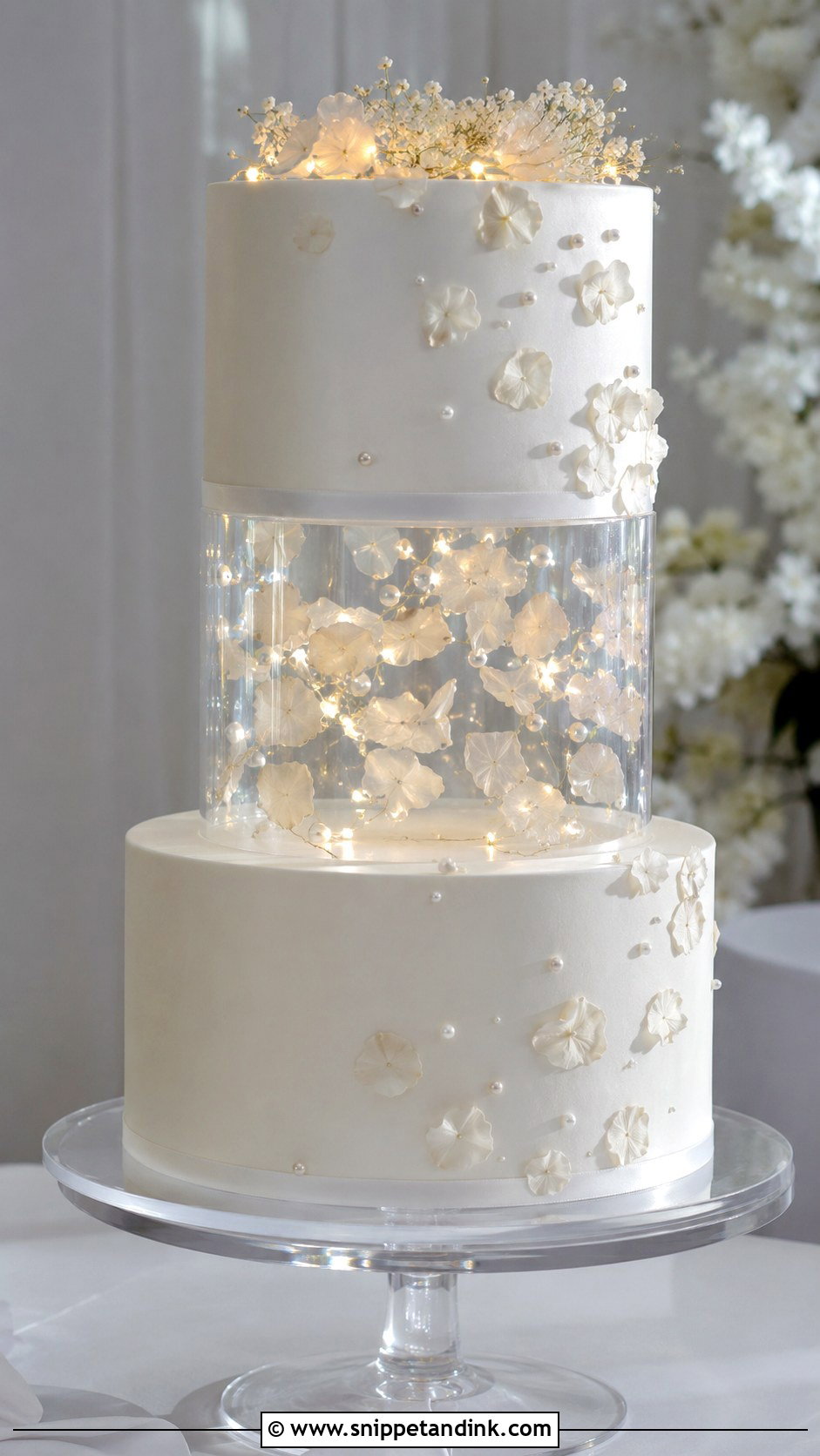 Clear Tier Wedding Cake - Snippet and Ink - 20 Wedding Cake Ideas with Spacers