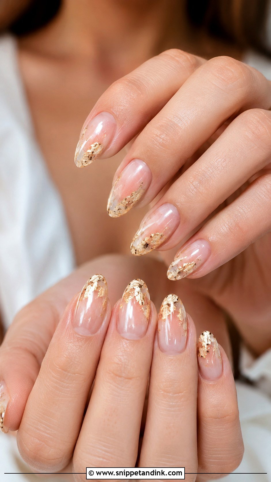 Clear Wedding Nails With Gold Foil - Snippet and Ink - 20 Wedding Nails Gold Accent