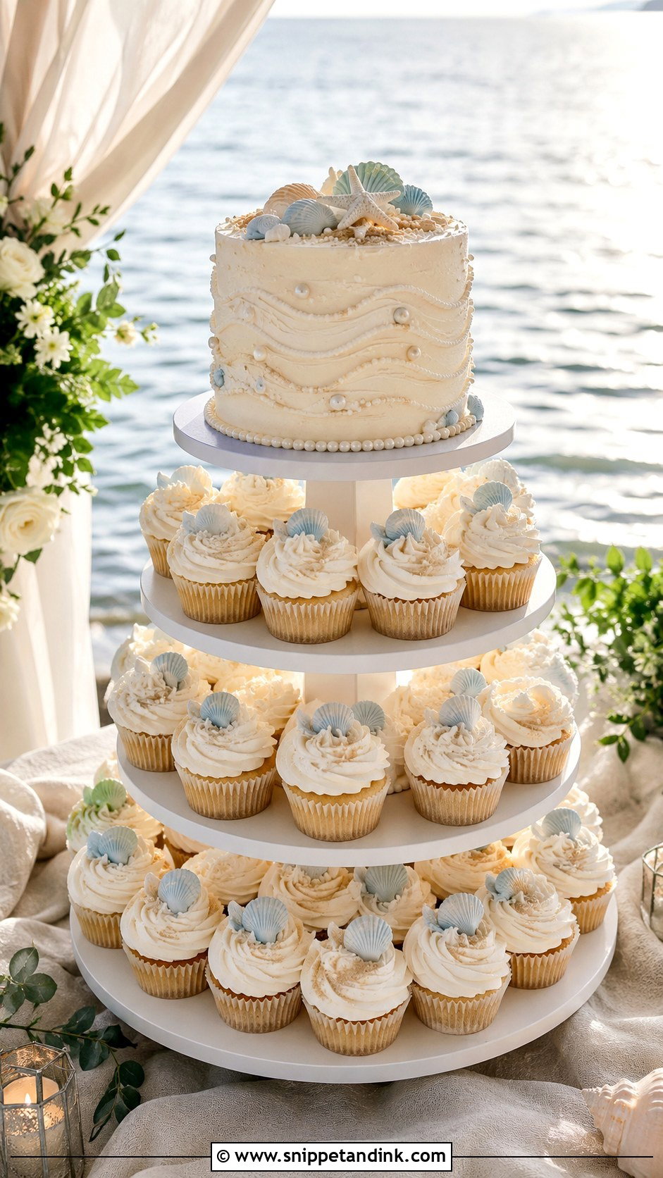 Coastal Cupcake Wedding Cake Tower - Snippet and Ink - 25 Elegant Cupcake Wedding Cake Ideas