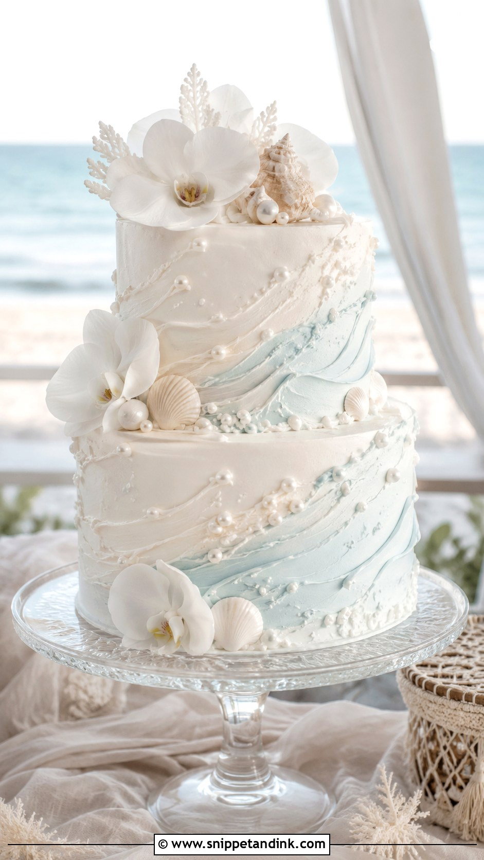 Coastal Wedding Cake on Pedestal - Snippet and Ink - 20 Wedding Cake Ideas on Pedestals